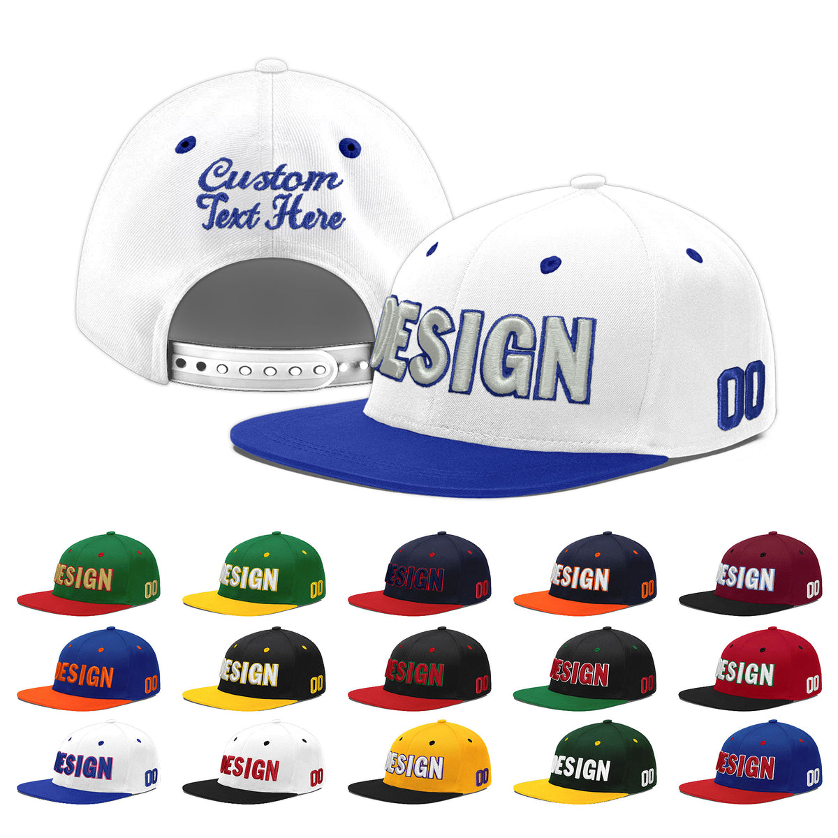 Custom White Royal Blue 59D Puff Embroidery Flat Embroidery Casual Sport Baseball Cap