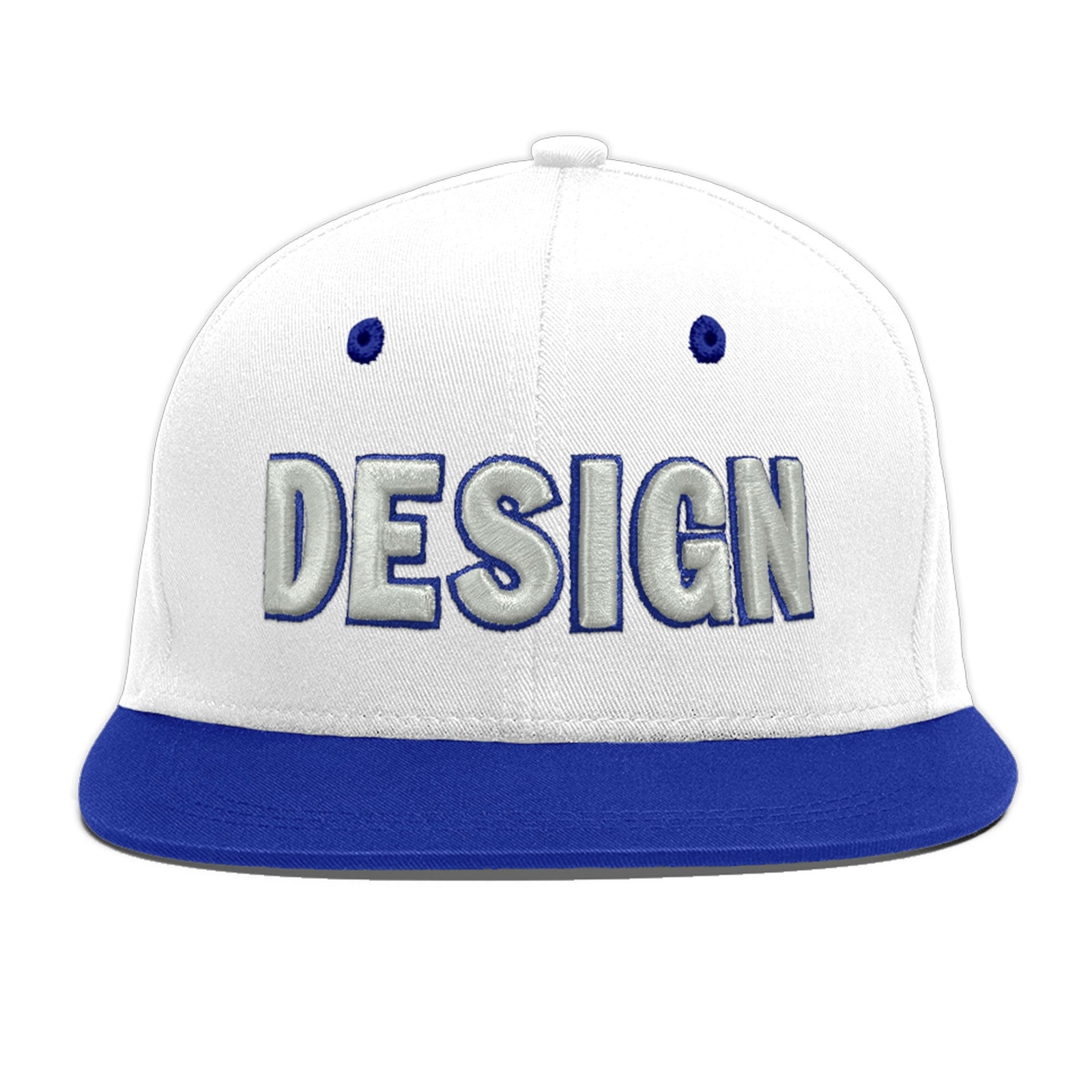 Custom White Royal Blue 64D Puff Embroidery Flat Embroidery Casual Sport Baseball Cap