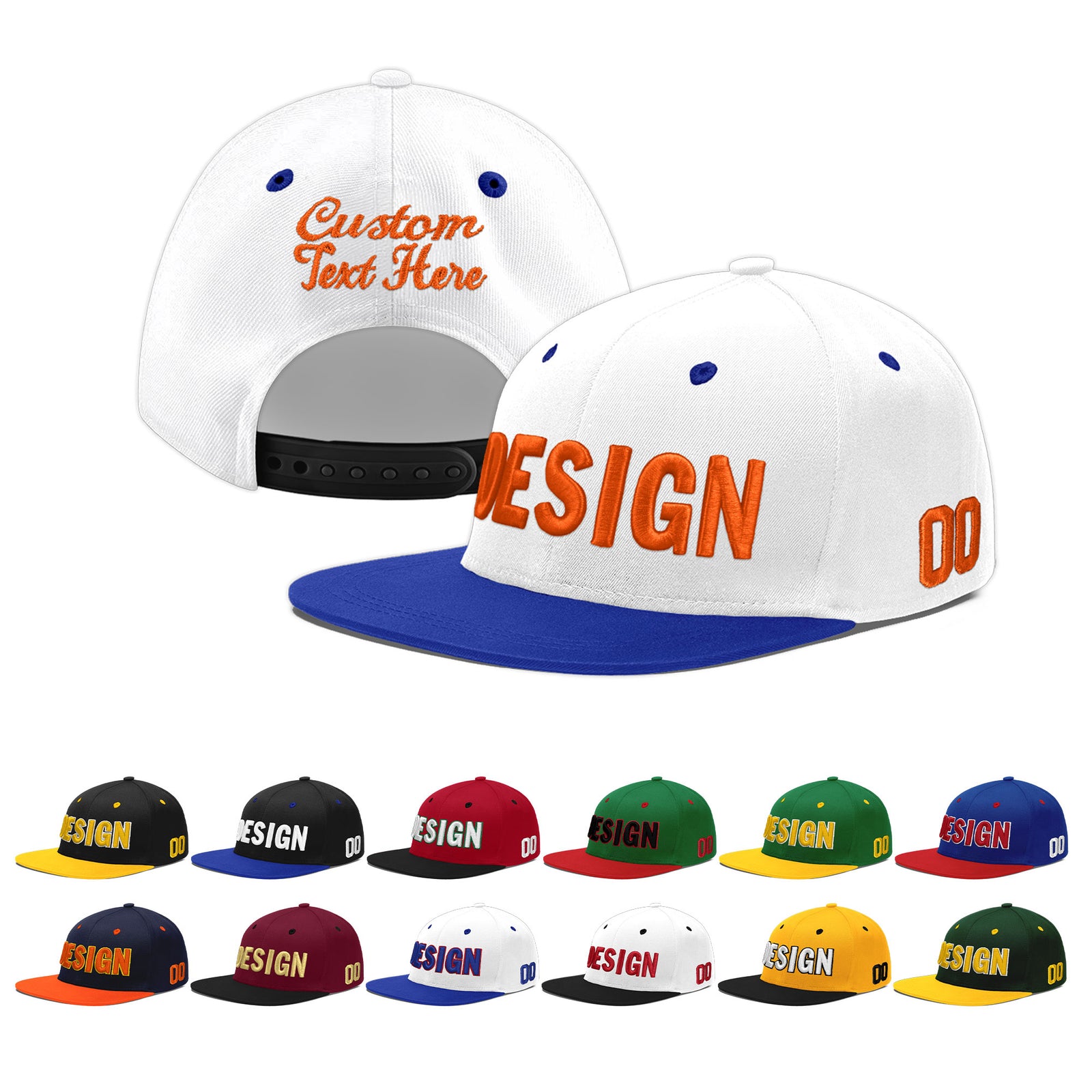 Custom White Royal Blue 75D Puff Embroidery Flat Embroidery Casual Sport Baseball Cap