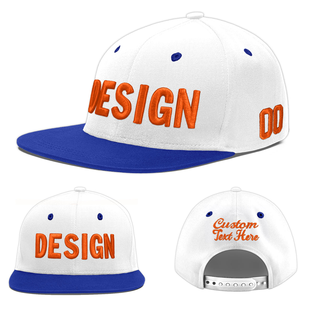 Custom White Royal Blue 76D Puff Embroidery Flat Embroidery Casual Sport Baseball Cap