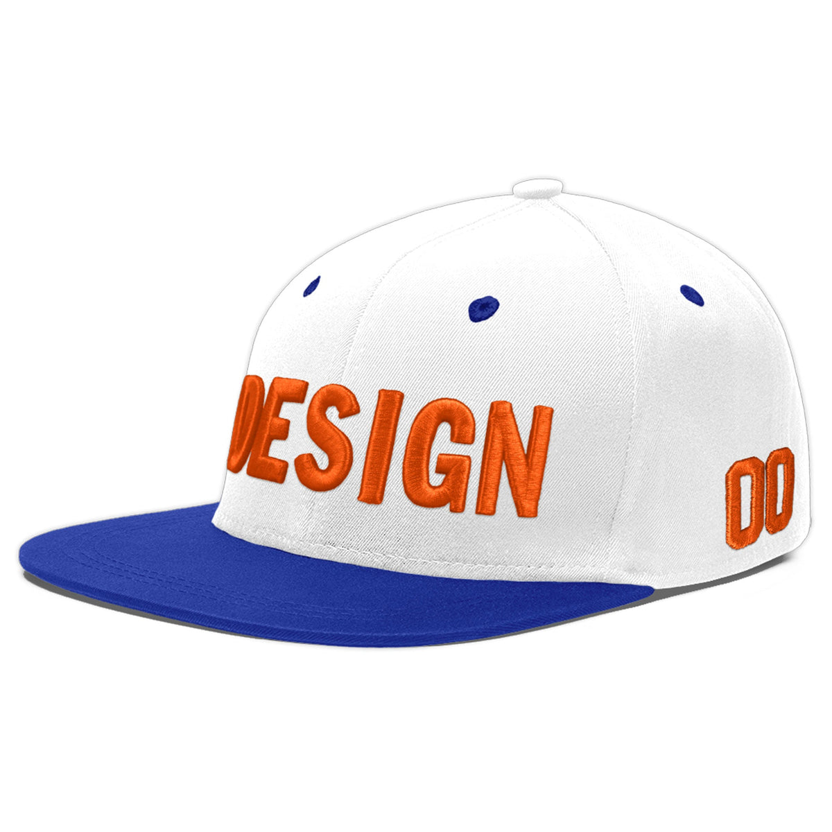 Custom White Royal Blue 78D Puff Embroidery Flat Embroidery Casual Sport Baseball Cap