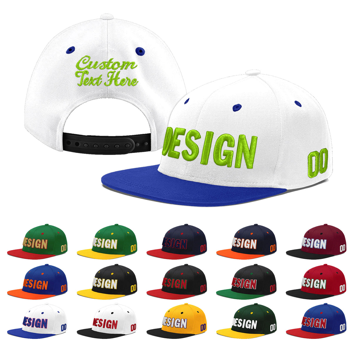 Custom White Royal Blue 43D Puff Embroidery Flat Embroidery Casual Sport Baseball Cap