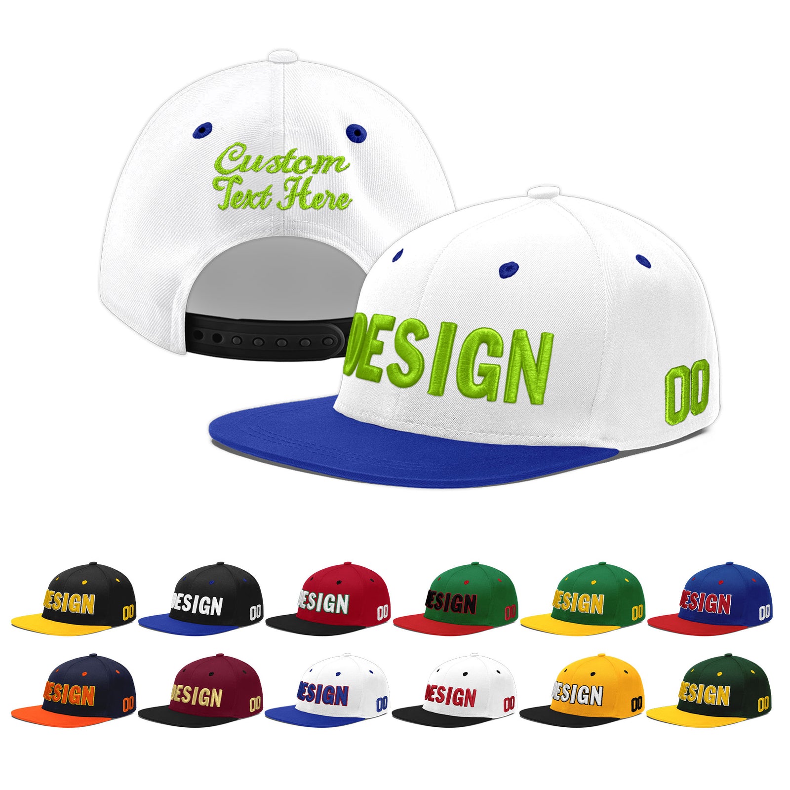 Custom White Royal Blue 43D Puff Embroidery Flat Embroidery Casual Sport Baseball Cap