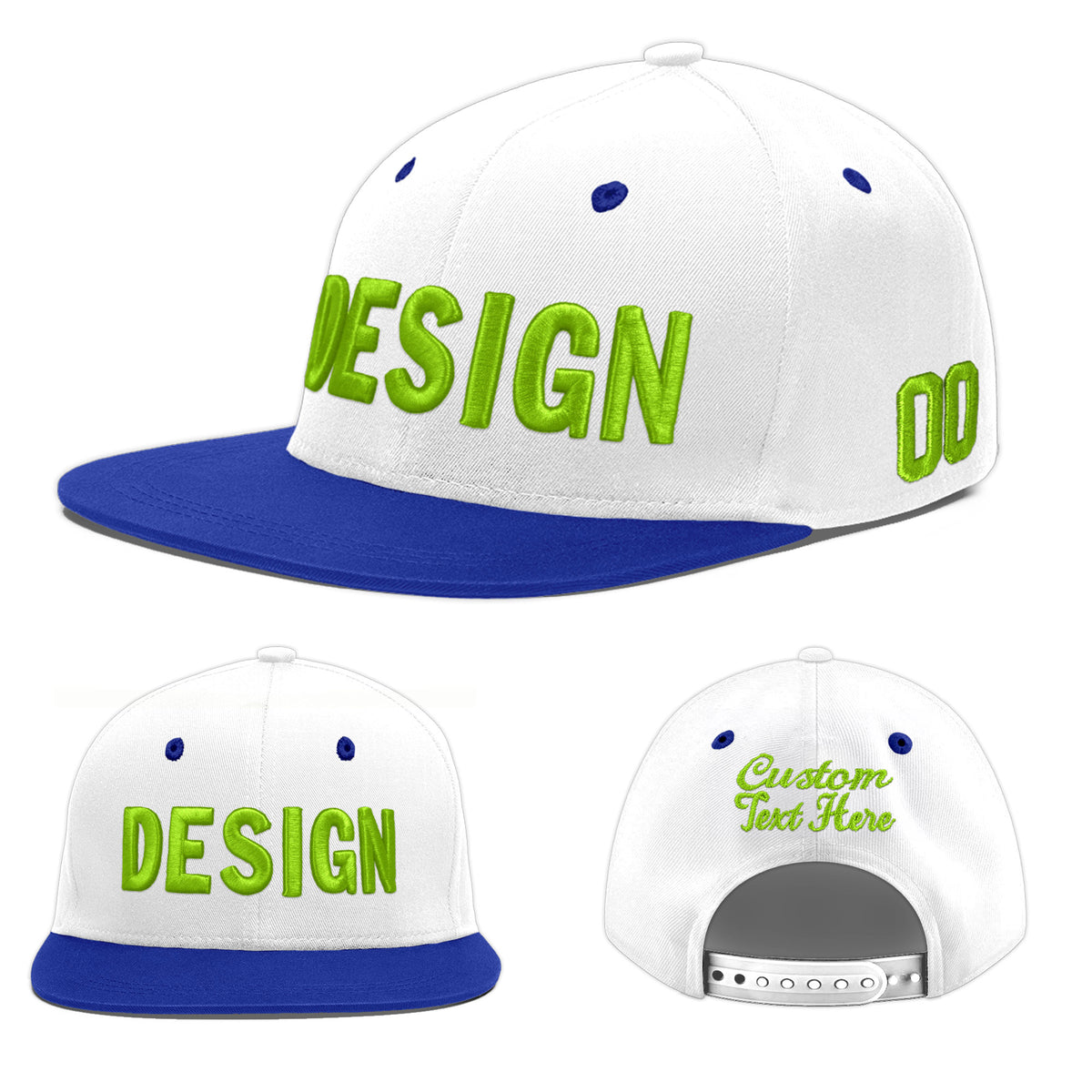Custom White Royal Blue 44D Puff Embroidery Flat Embroidery Casual Sport Baseball Cap