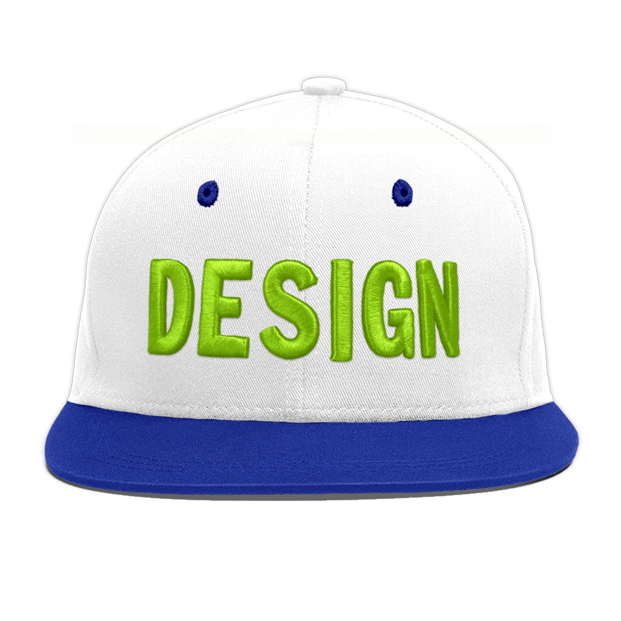 Custom White Royal Blue 48D Puff Embroidery Flat Embroidery Casual Sport Baseball Cap