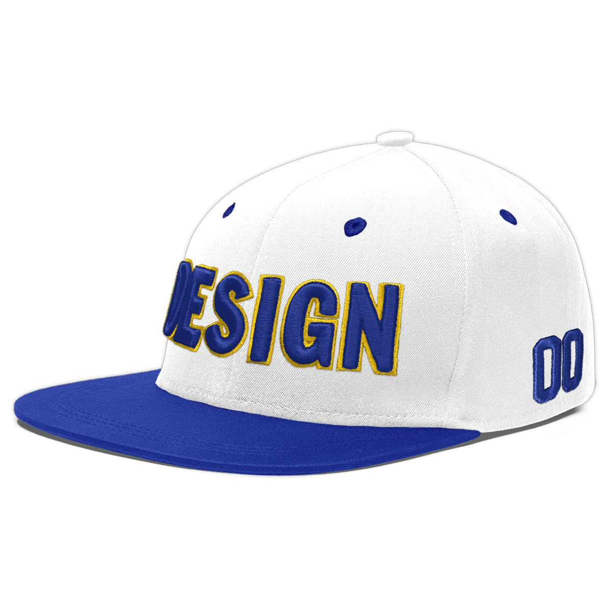 Custom White Royal Blue 54D Puff Embroidery Flat Embroidery Casual Sport Baseball Cap