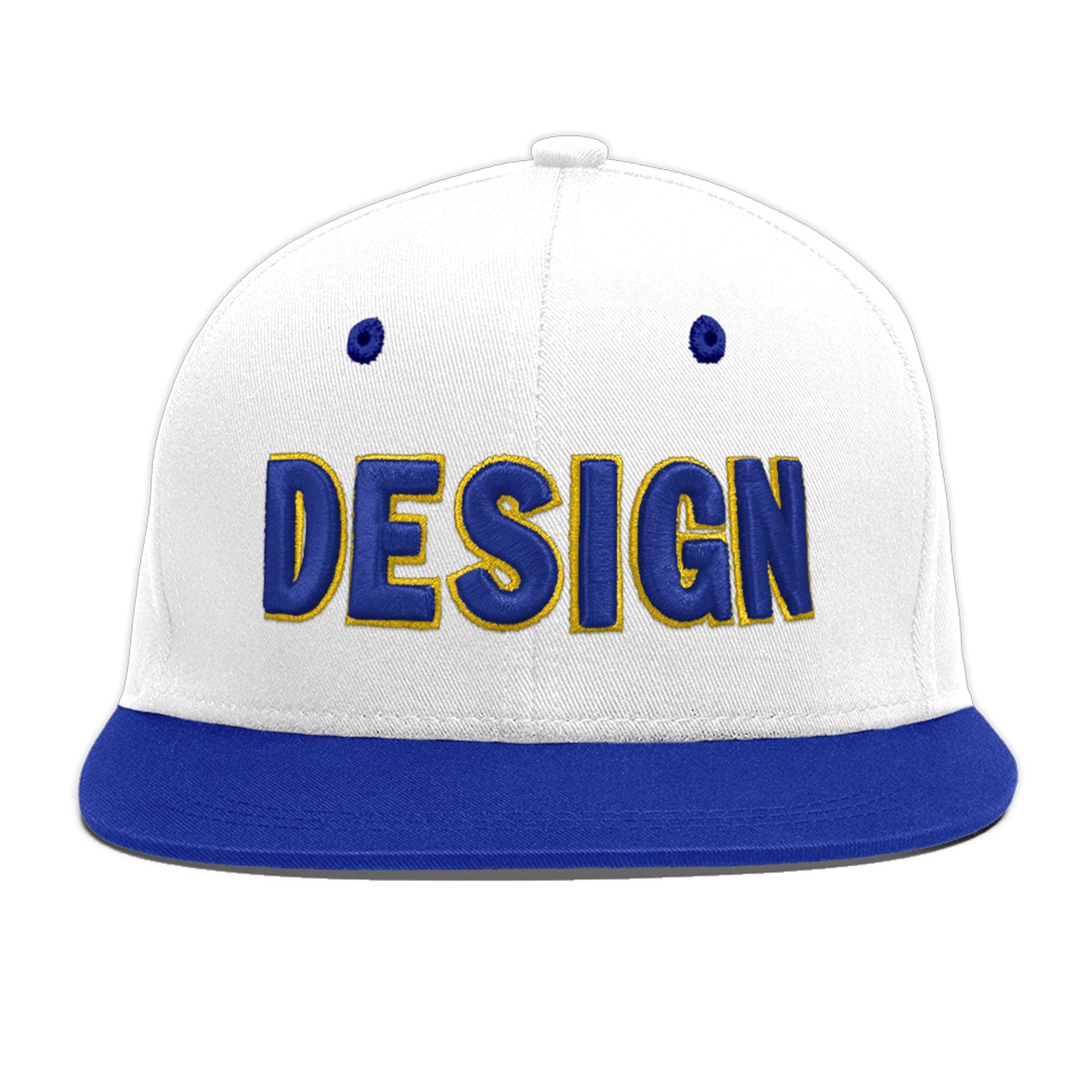 Custom White Royal Blue 56D Puff Embroidery Flat Embroidery Casual Sport Baseball Cap