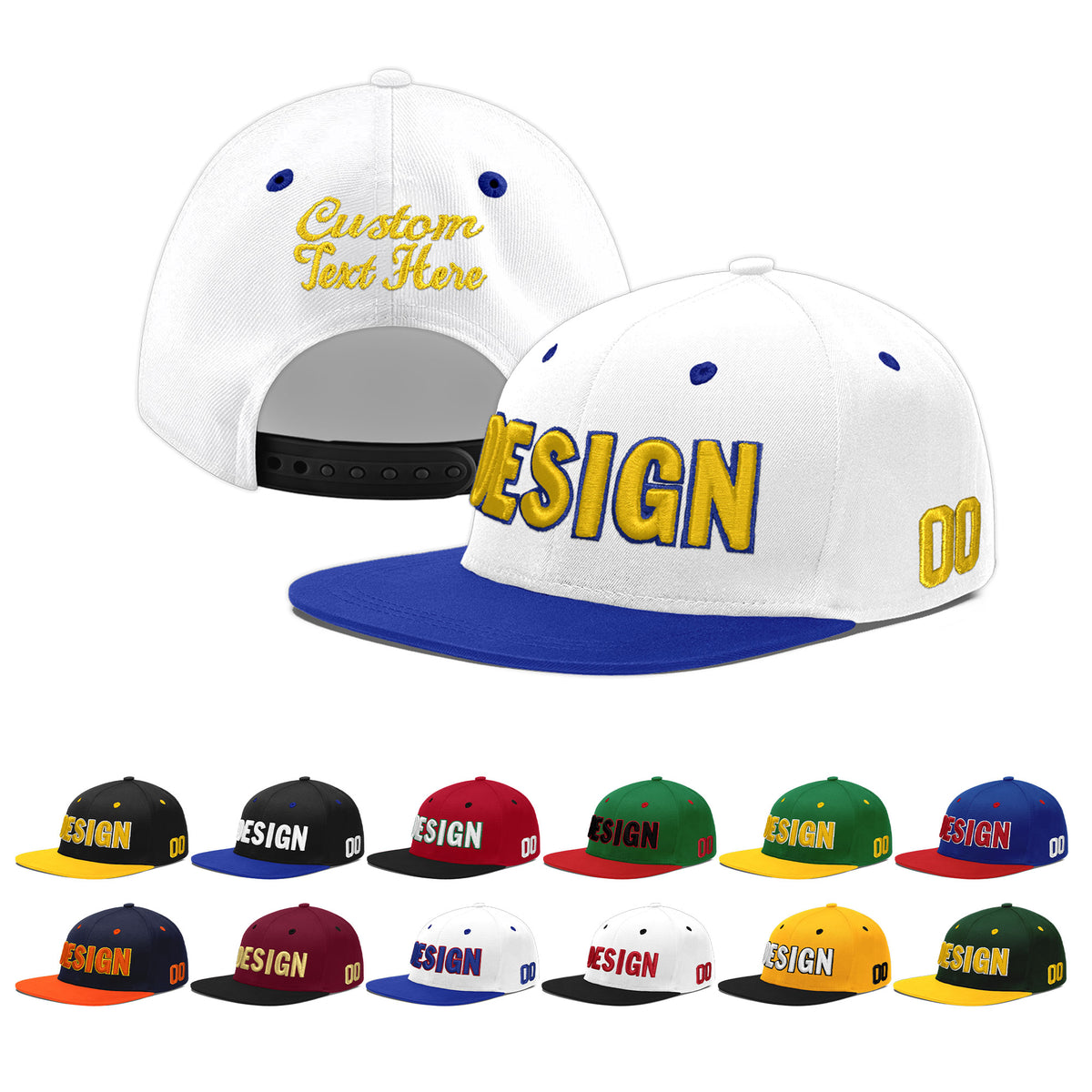 Custom White Royal Blue 59D Puff Embroidery Flat Embroidery Casual Sport Baseball Cap