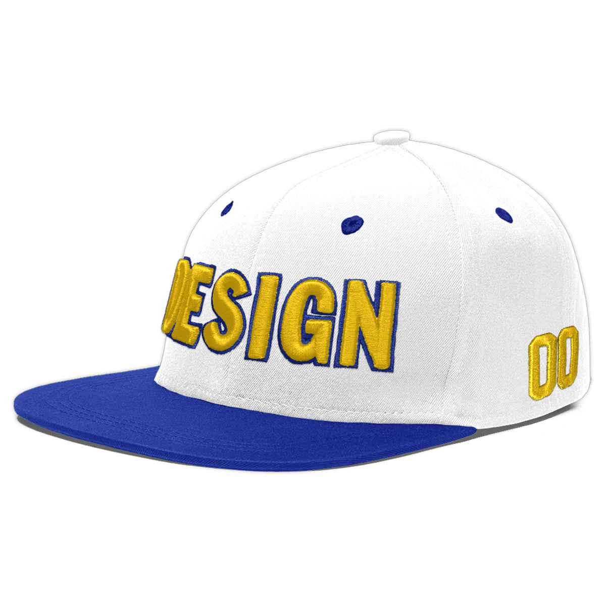 Custom White Royal Blue 62D Puff Embroidery Flat Embroidery Casual Sport Baseball Cap