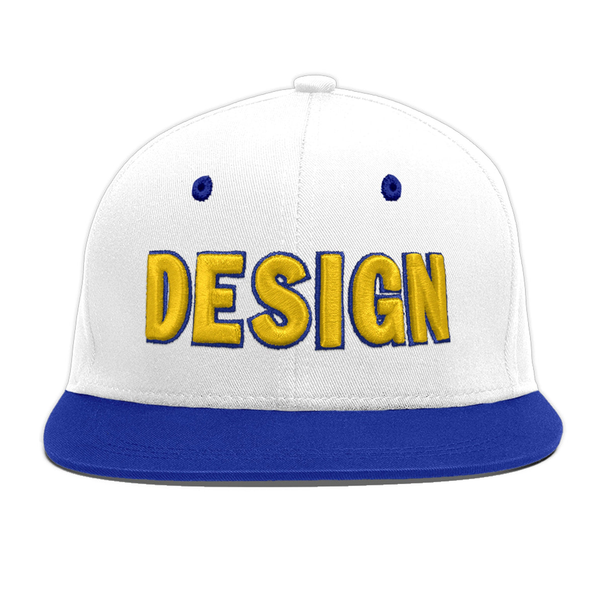Custom White Royal Blue 64D Puff Embroidery Flat Embroidery Casual Sport Baseball Cap