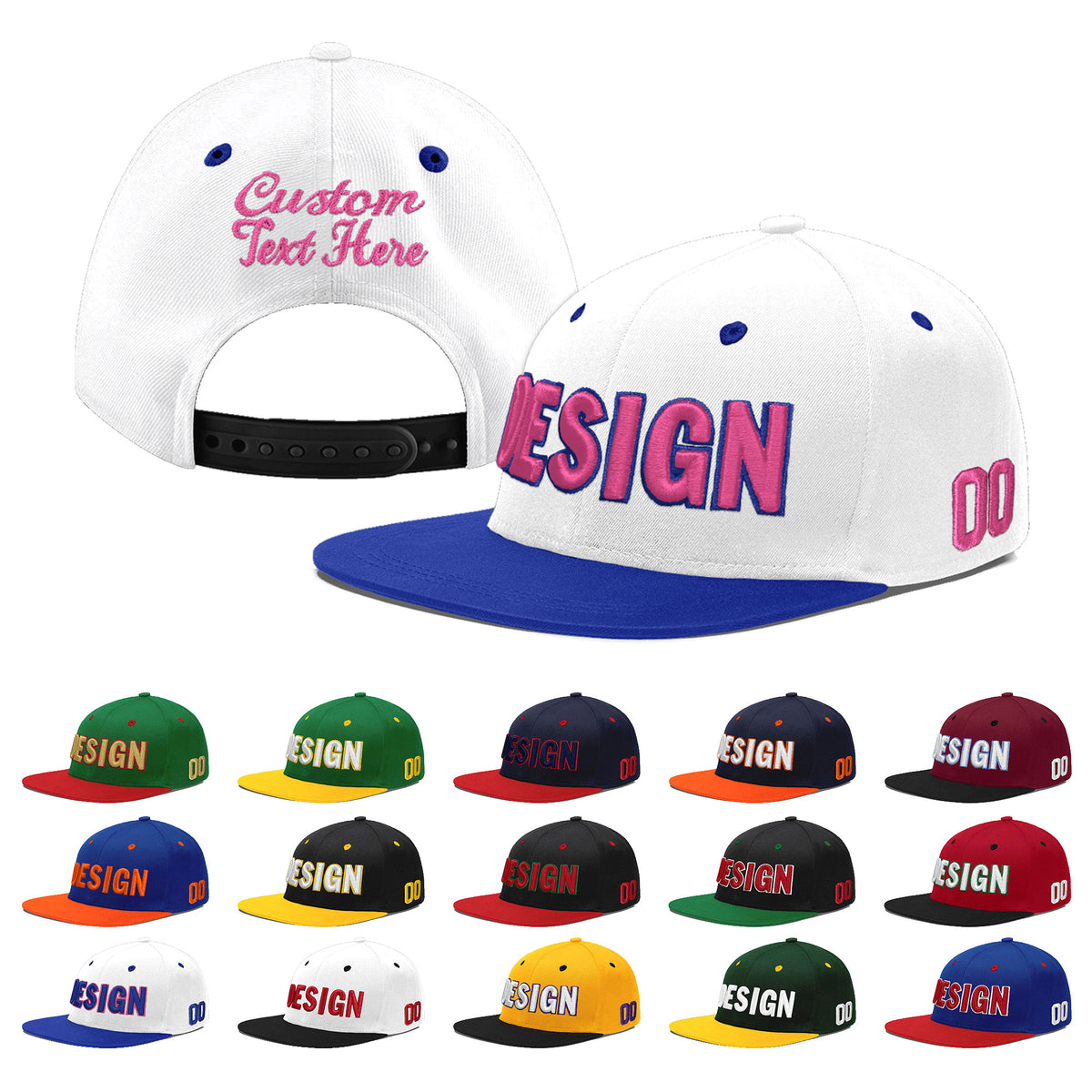 Custom White Royal Blue 67D Puff Embroidery Flat Embroidery Casual Sport Baseball Cap