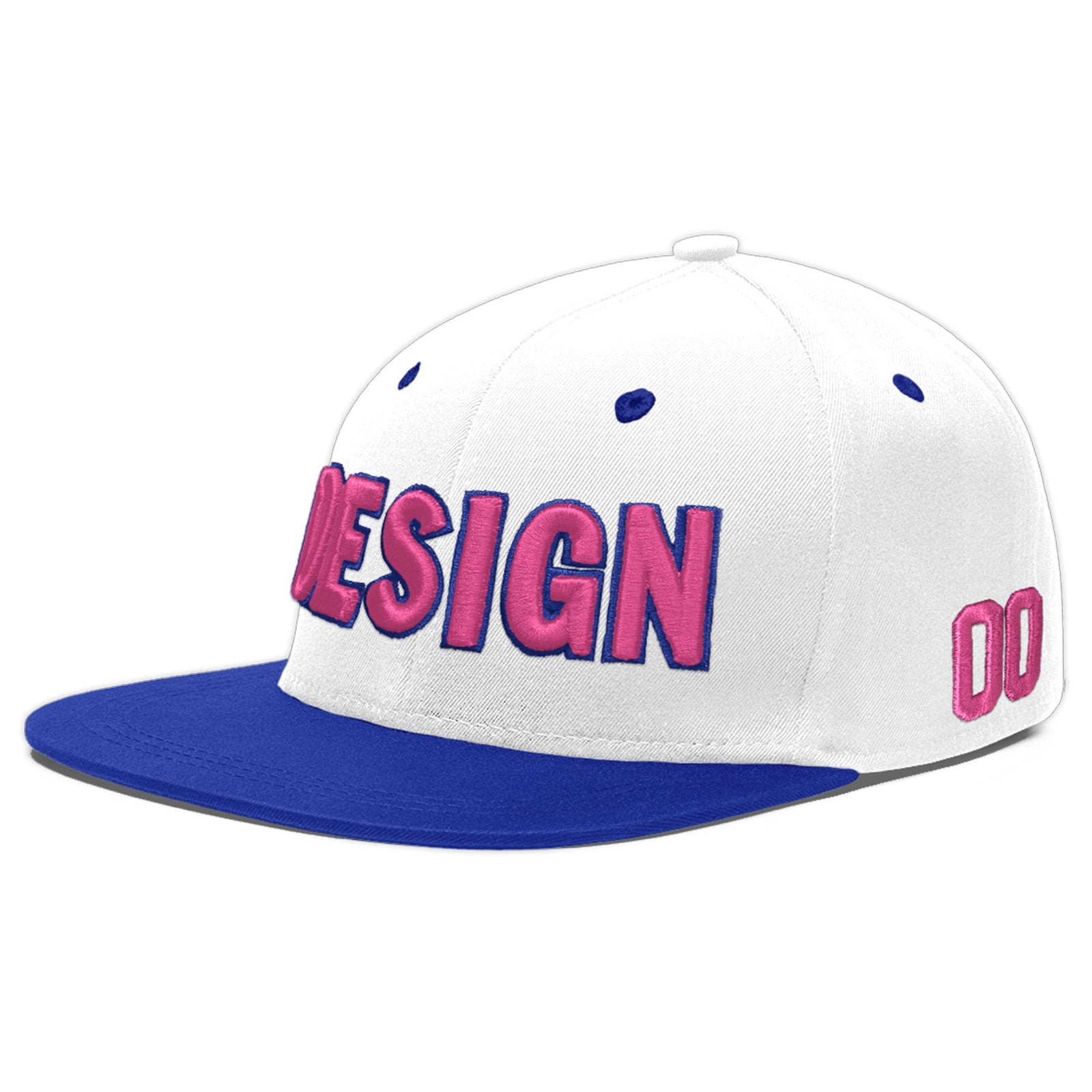 Custom White Royal Blue 70D Puff Embroidery Flat Embroidery Casual Sport Baseball Cap