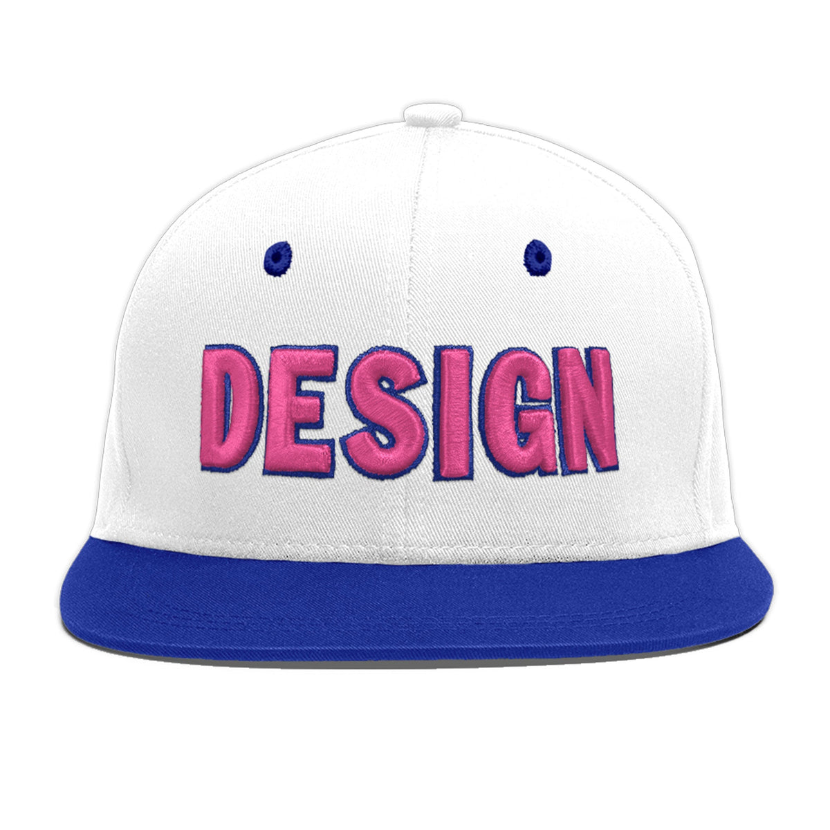 Custom White Royal Blue 72D Puff Embroidery Flat Embroidery Casual Sport Baseball Cap