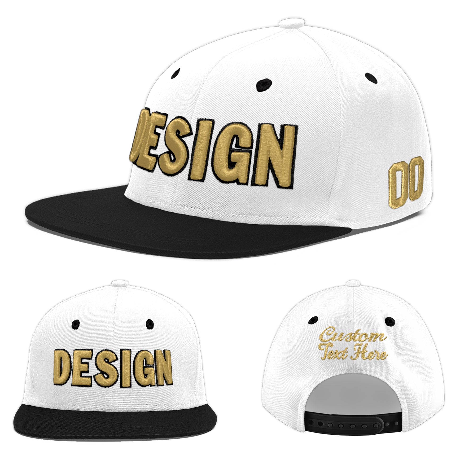 Custom White Black 3D Puff Embroidery Flat Embroidery Casual Sport Baseball Cap