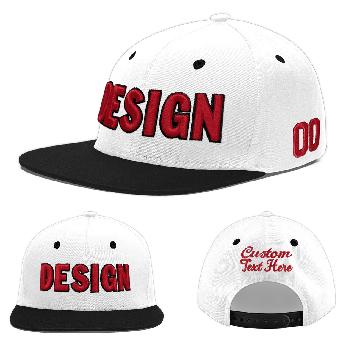 Custom White Black 3D Puff Embroidery Flat Embroidery Casual Sport Baseball Cap