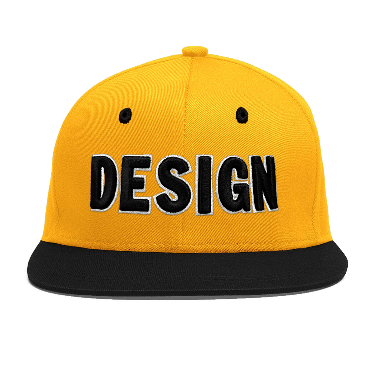 Custom Gold Black 3D Puff Embroidery Flat Embroidery Casual Sport Baseball Cap