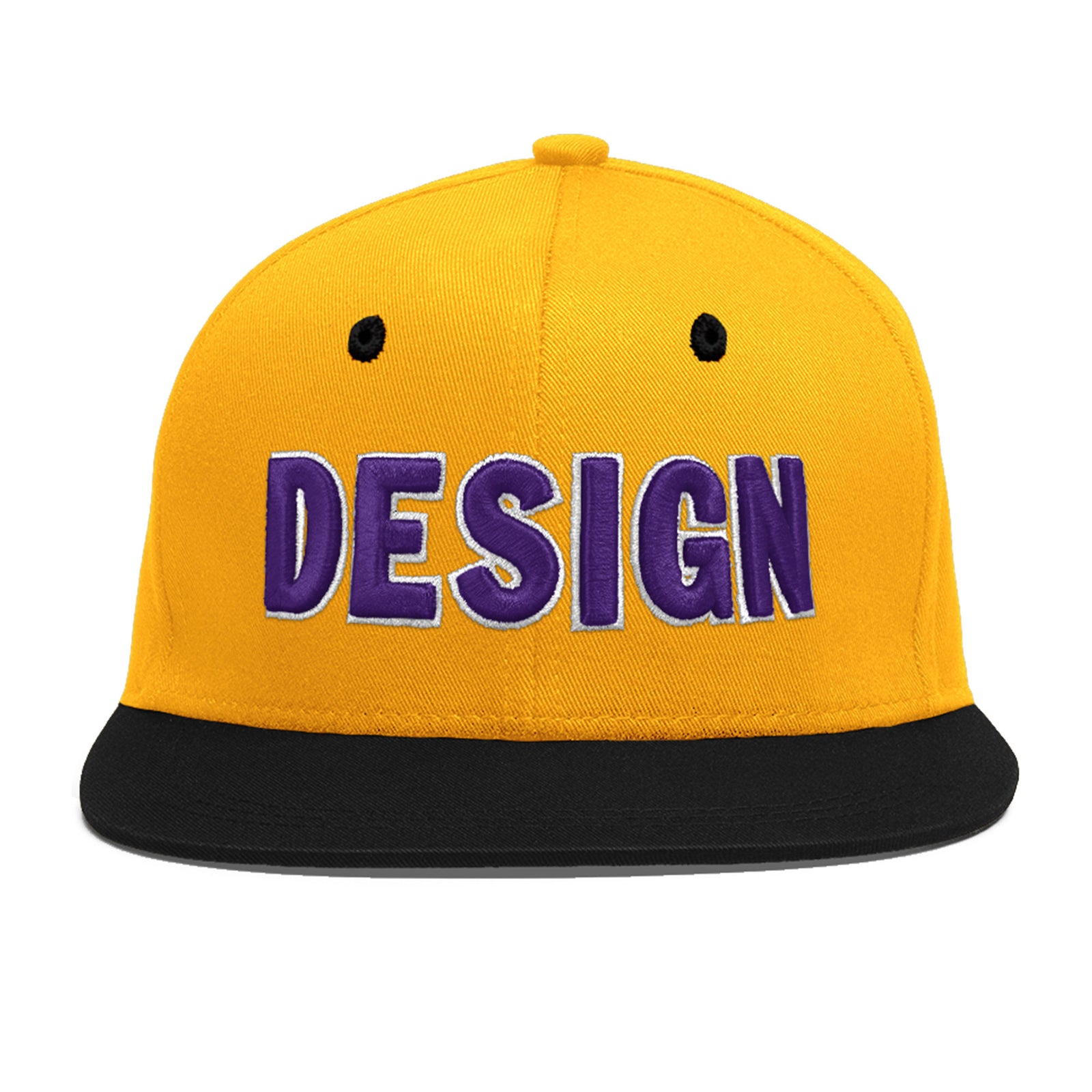 Custom Gold Black 56D Puff Embroidery Flat Embroidery Casual Sport Baseball Cap