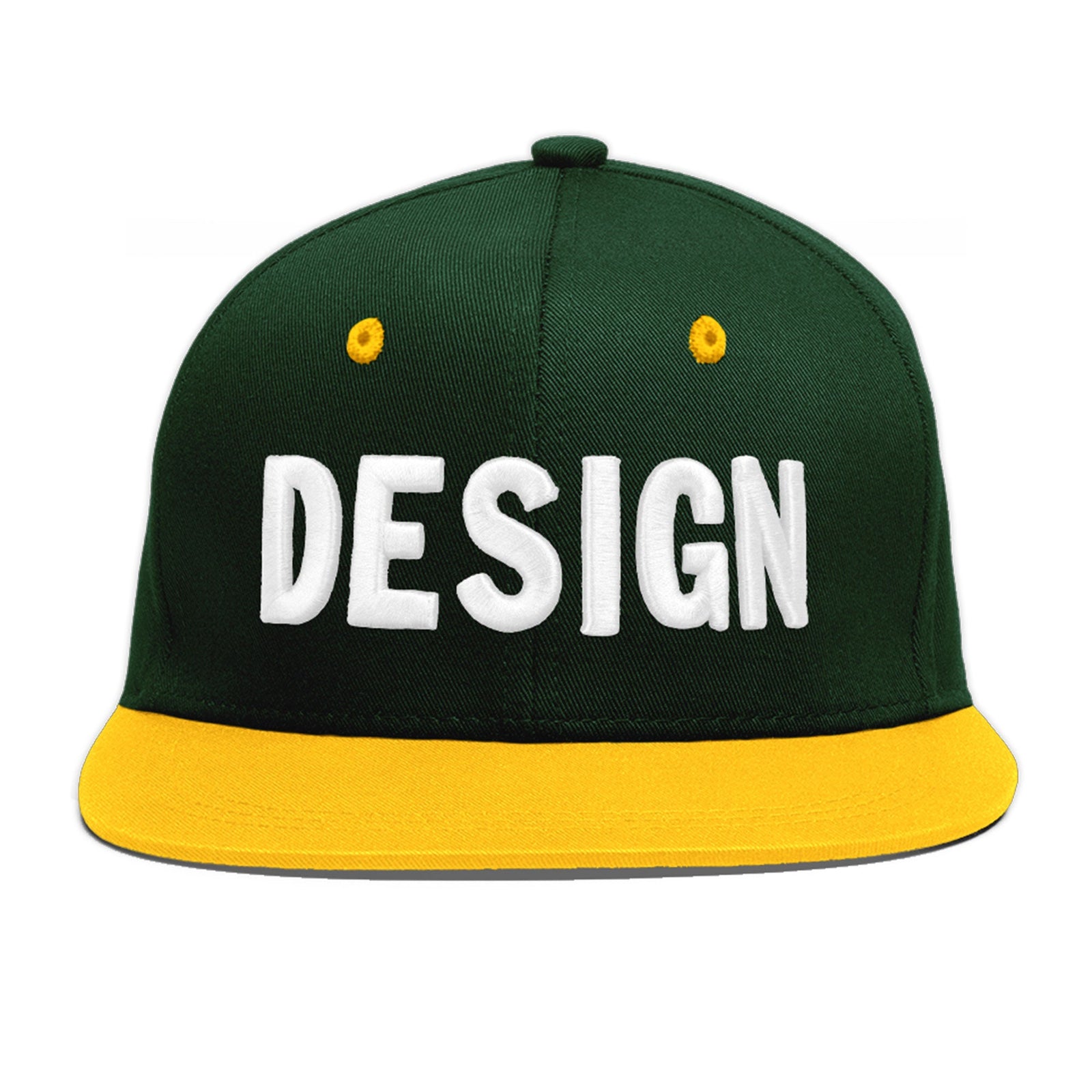 Custom Green Gold 3D Puff Embroidery Flat Embroidery Casual Sport Baseball Cap