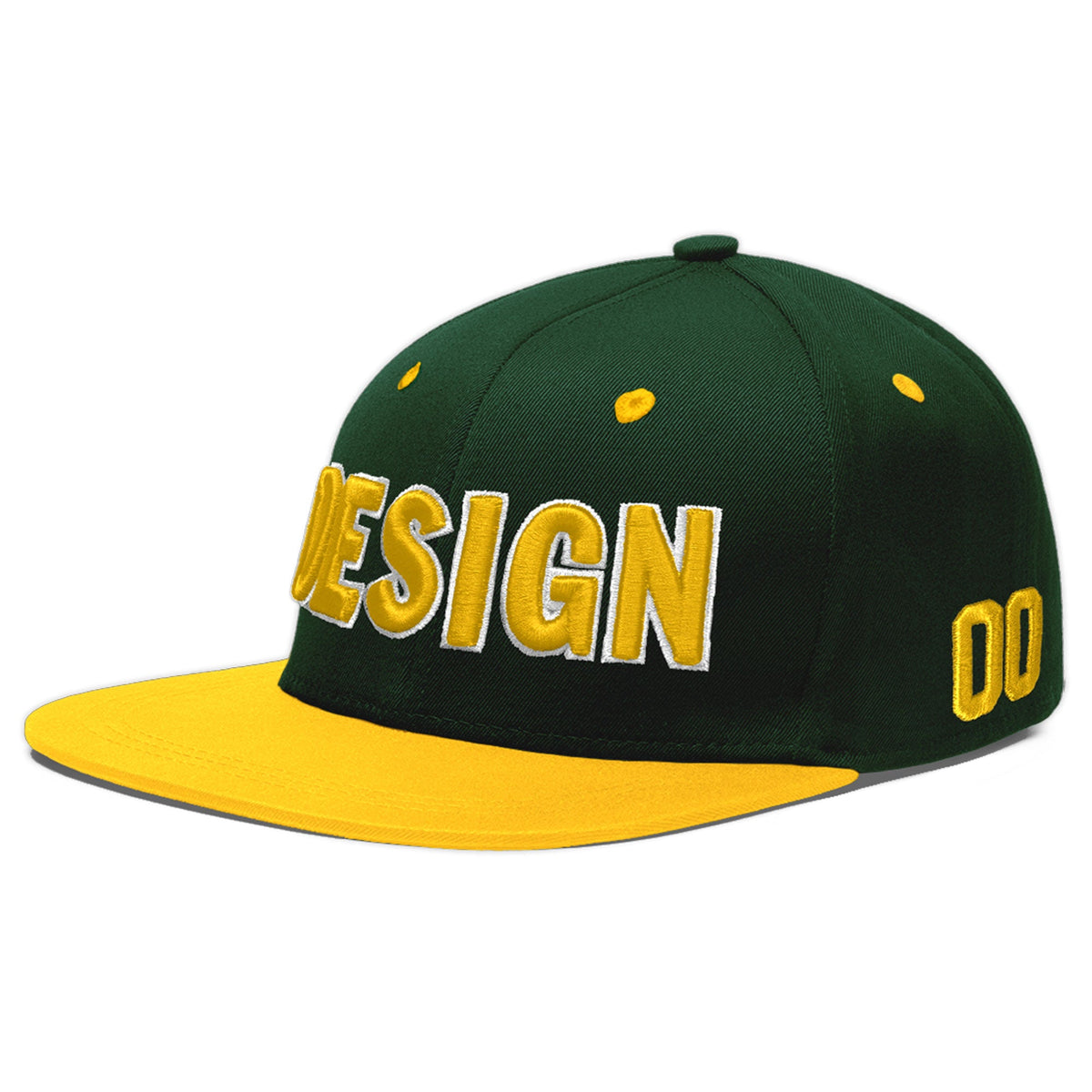 Custom Green Gold 3D Puff Embroidery Flat Embroidery Casual Sport Baseball Cap