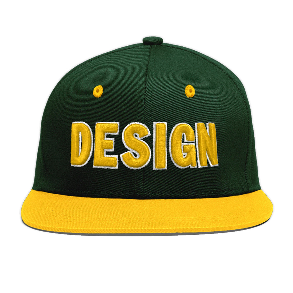 Custom Green Gold 3D Puff Embroidery Flat Embroidery Casual Sport Baseball Cap