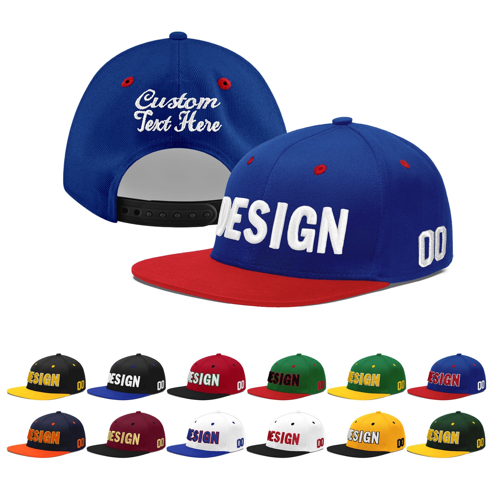 Custom Royal Blue Red 3D Puff Embroidery Flat Embroidery Casual Sport Baseball Cap