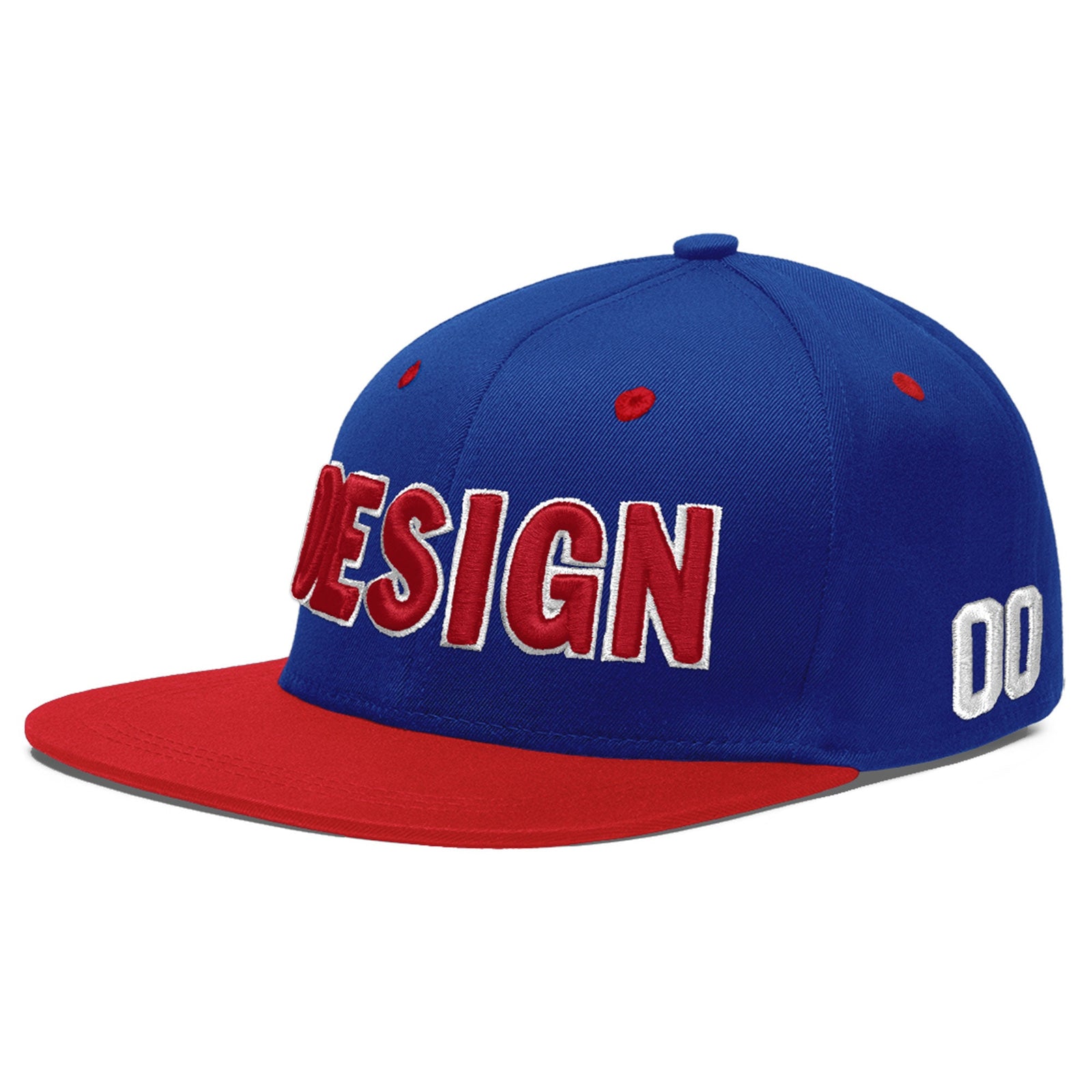 Custom Royal Blue Red 3D Puff Embroidery Flat Embroidery Casual Sport Baseball Cap