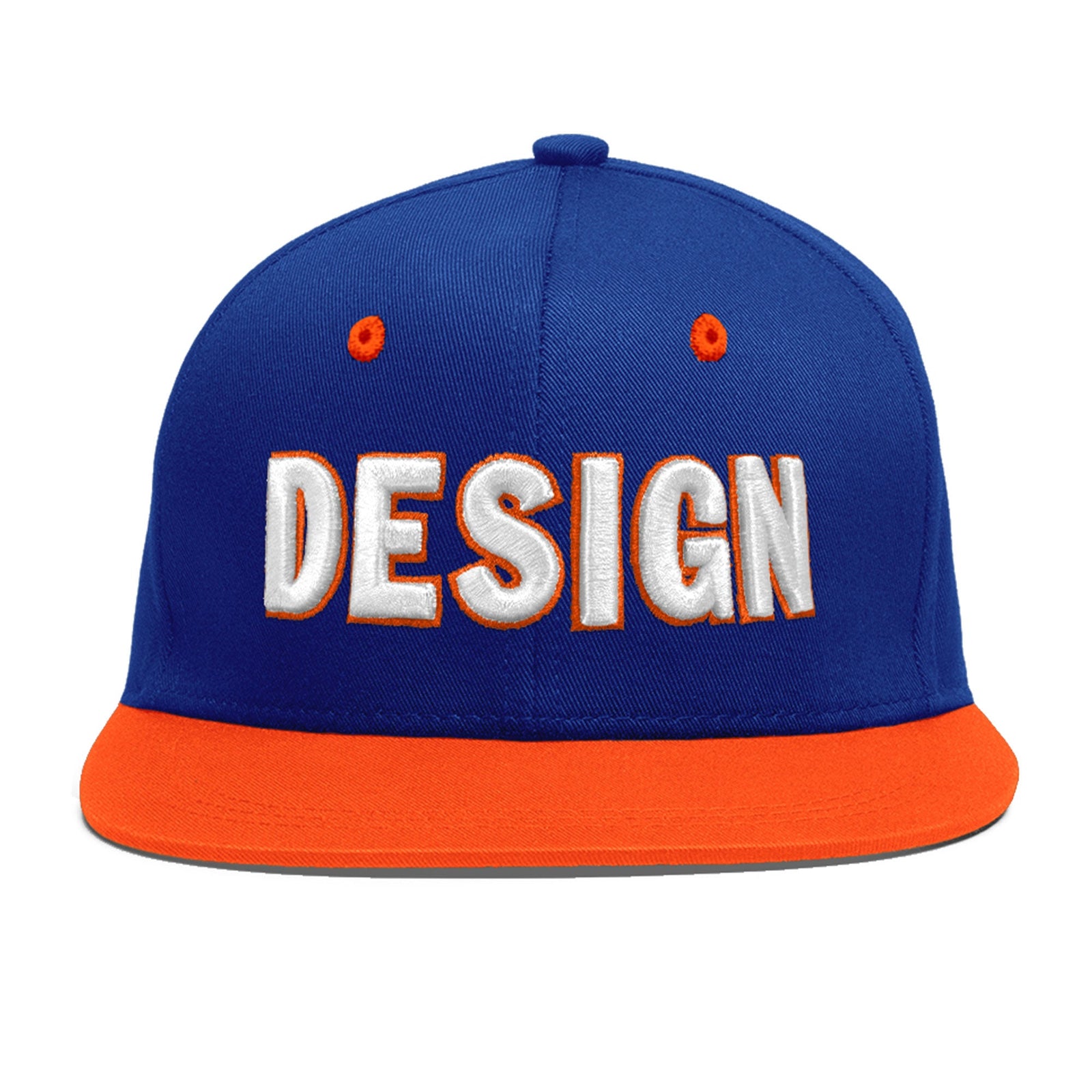 Custom Royal Blue Orange 3D Puff Embroidery Flat Embroidery Casual Sport Baseball Cap