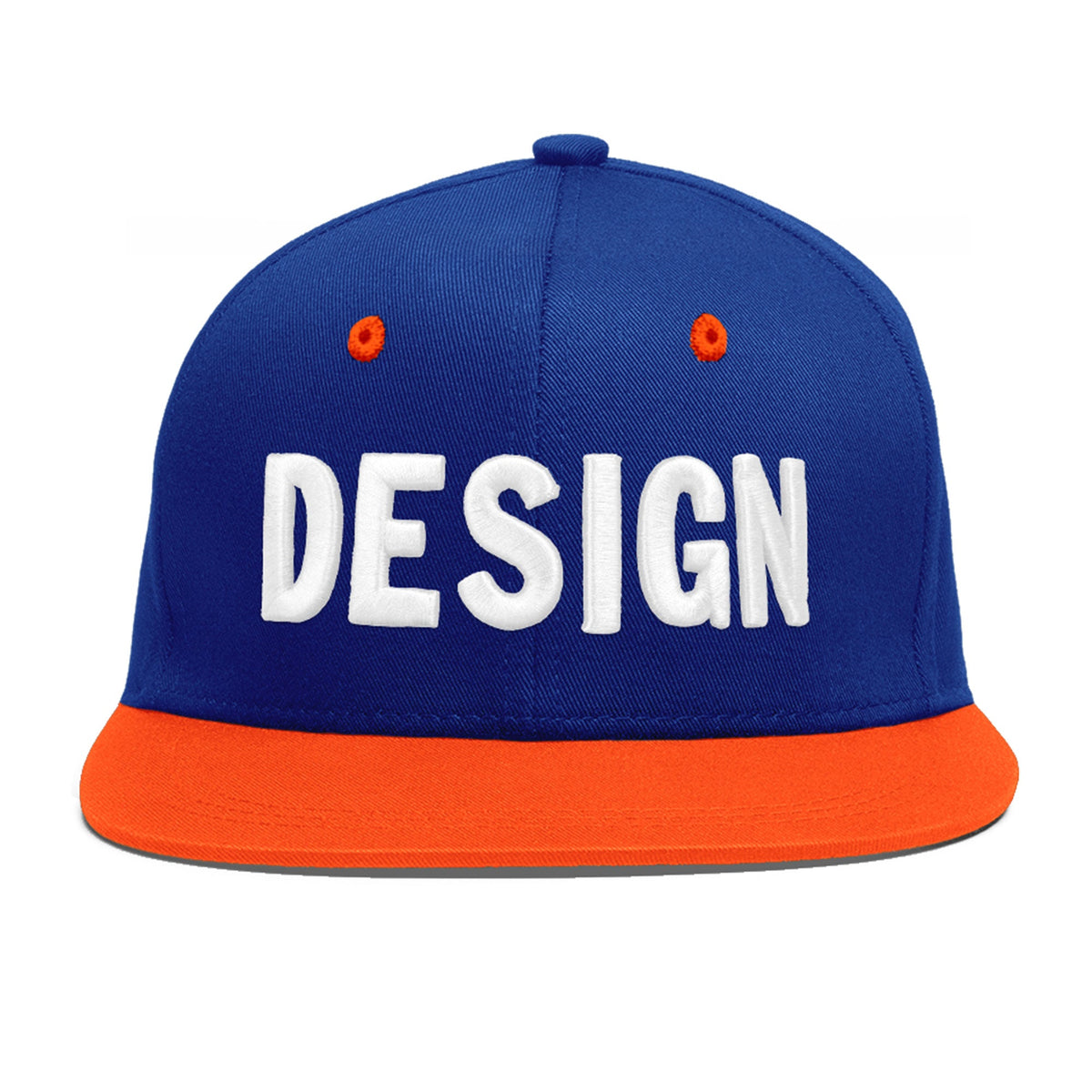 Custom Royal Blue Orange 3D Puff Embroidery Flat Embroidery Casual Sport Baseball Cap