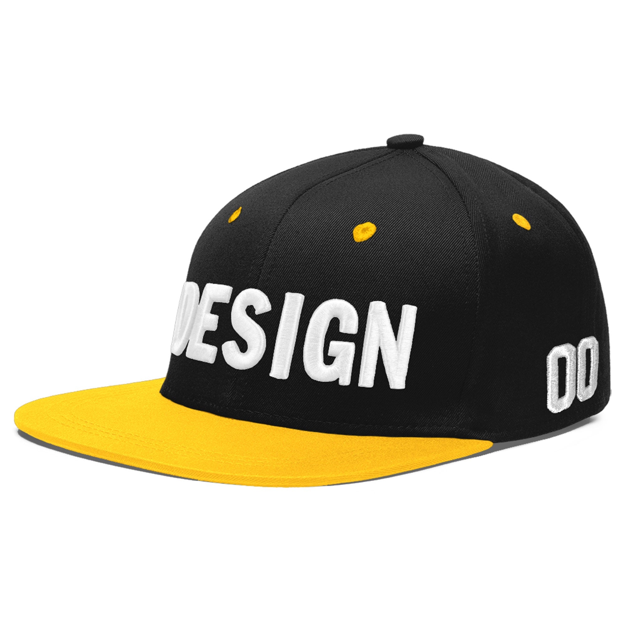 Custom Black Gold 3D Puff Embroidery Flat Embroidery Casual Sport Baseball Cap