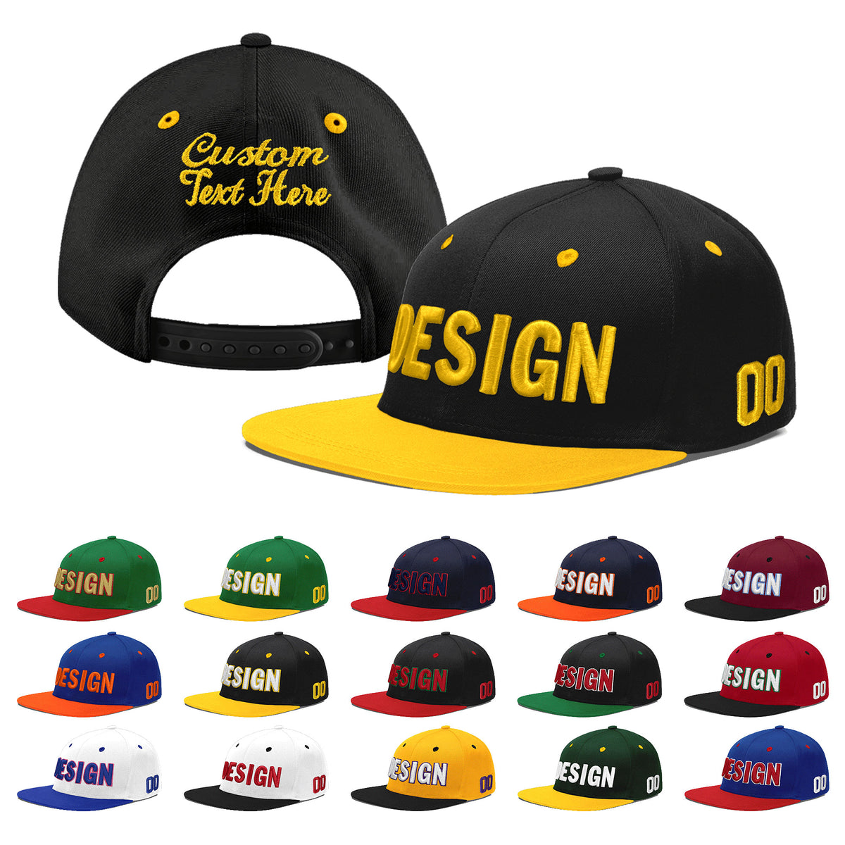 Custom Black Gold 3D Puff Embroidery Flat Embroidery Casual Sport Baseball Cap