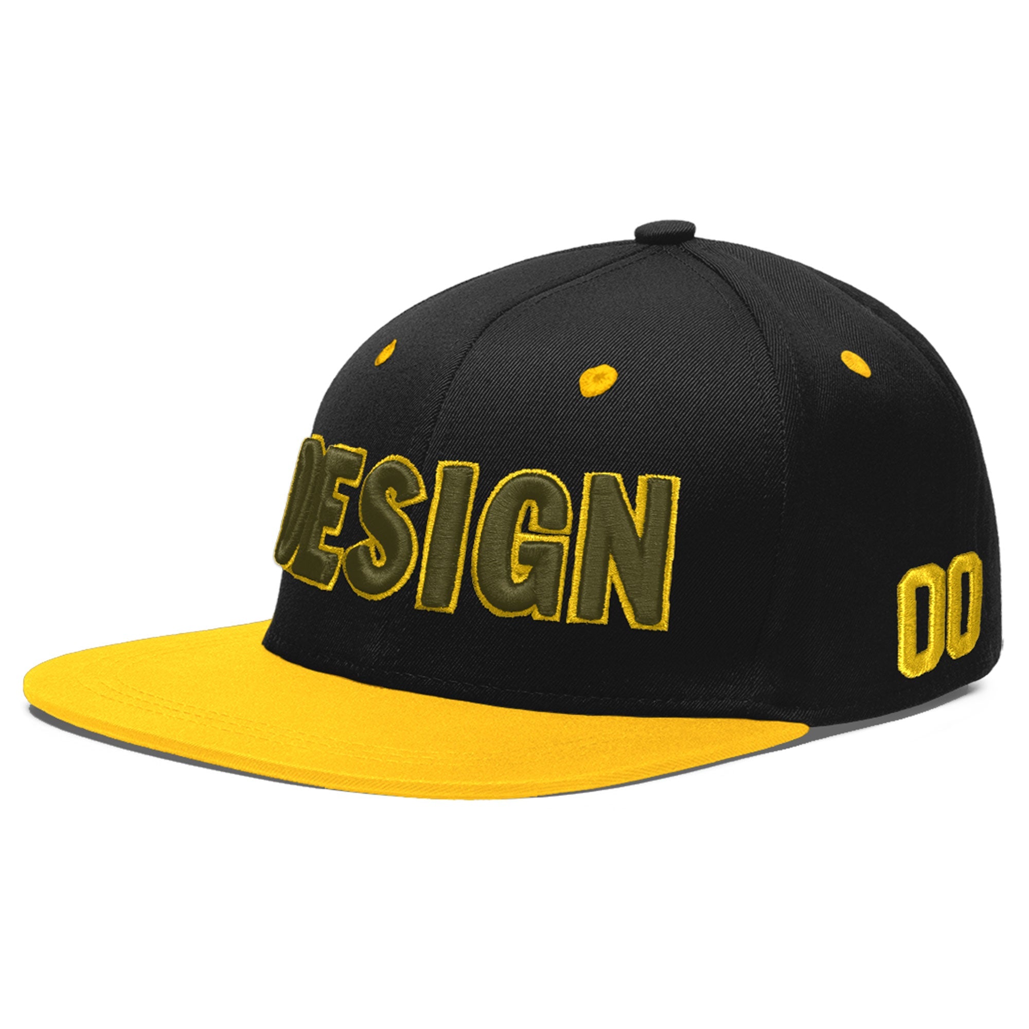 Custom Black Gold 3D Puff Embroidery Flat Embroidery Casual Sport Baseball Cap