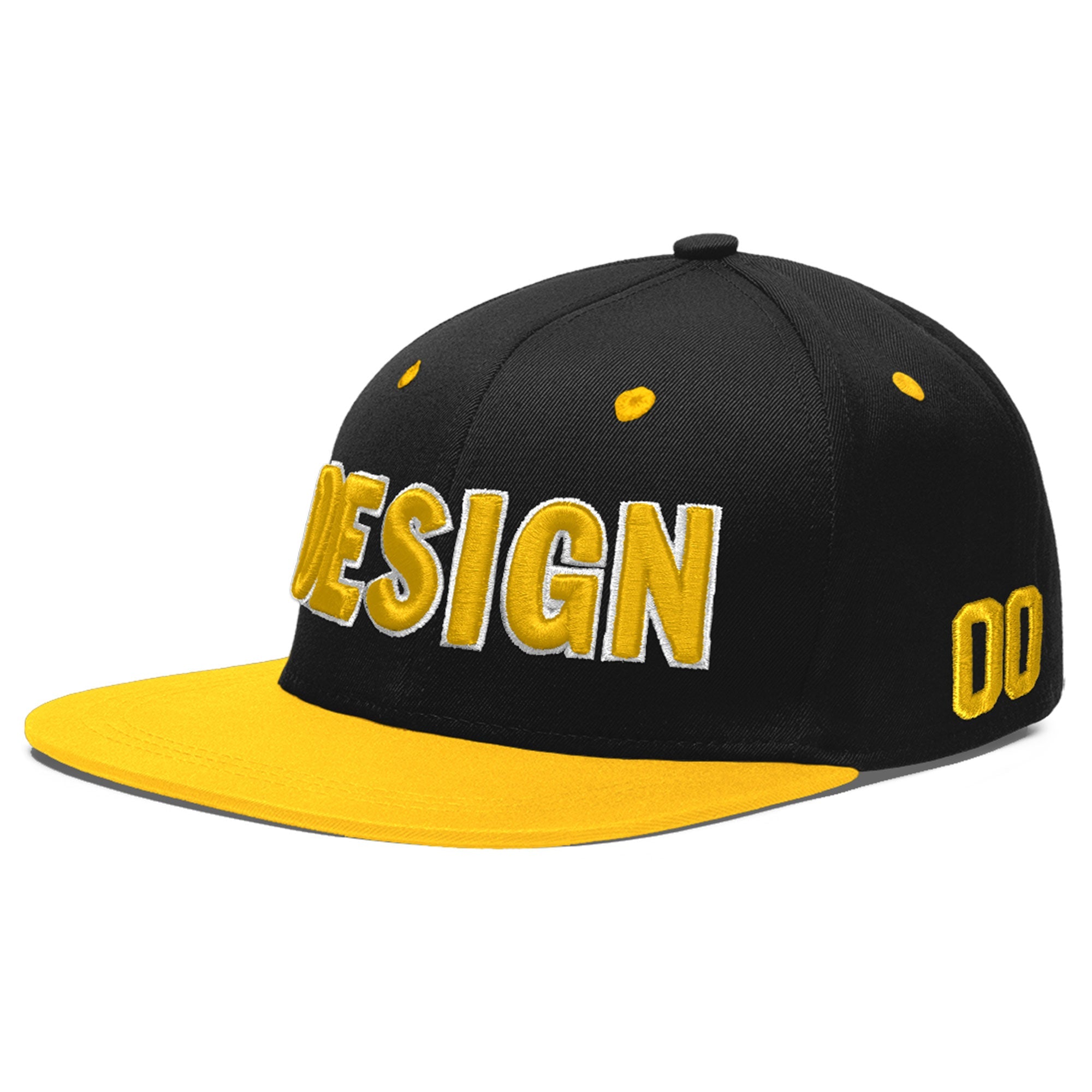 Custom Black Gold 3D Puff Embroidery Flat Embroidery Casual Sport Baseball Cap