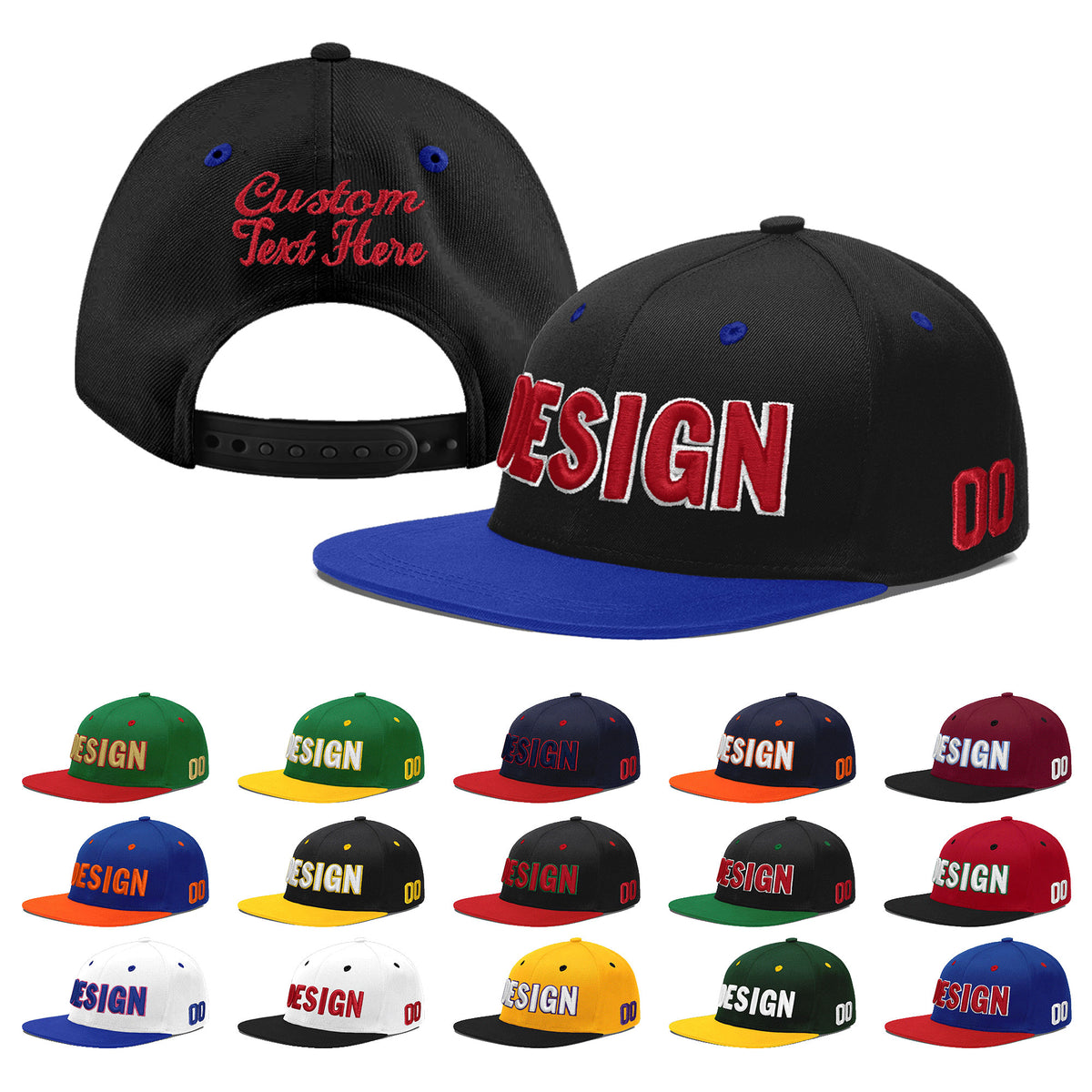 Custom Black Royal Blue 3D Puff Embroidery Flat Embroidery Casual Sport Baseball Cap