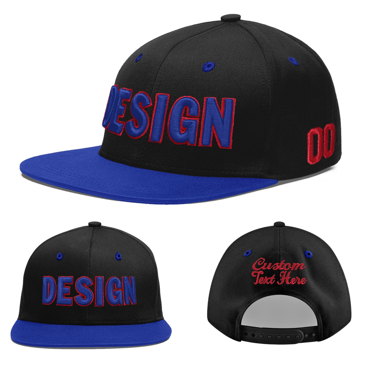 Custom Black Royal Blue 3D Puff Embroidery Flat Embroidery Casual Sport Baseball Cap