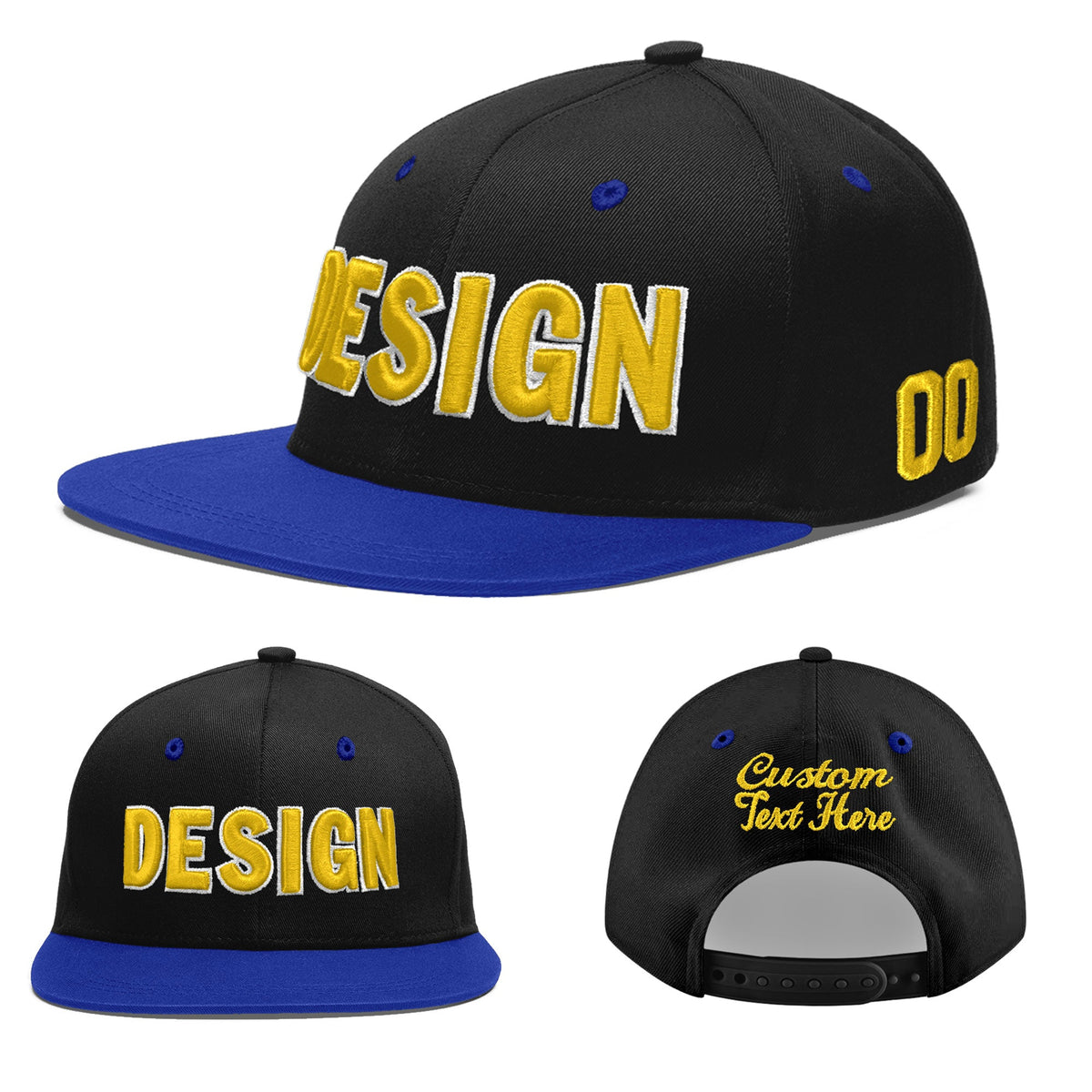 Custom Black Royal Blue 3D Puff Embroidery Flat Embroidery Casual Sport Baseball Cap