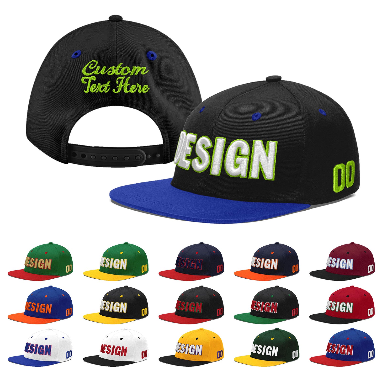 Custom Black Royal Blue 3D Puff Embroidery Flat Embroidery Casual Sport Baseball Cap