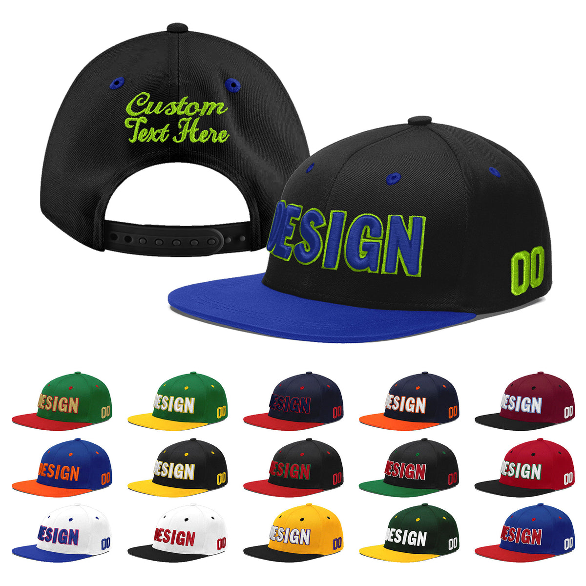 Custom Black Royal Blue 3D Puff Embroidery Flat Embroidery Casual Sport Baseball Cap
