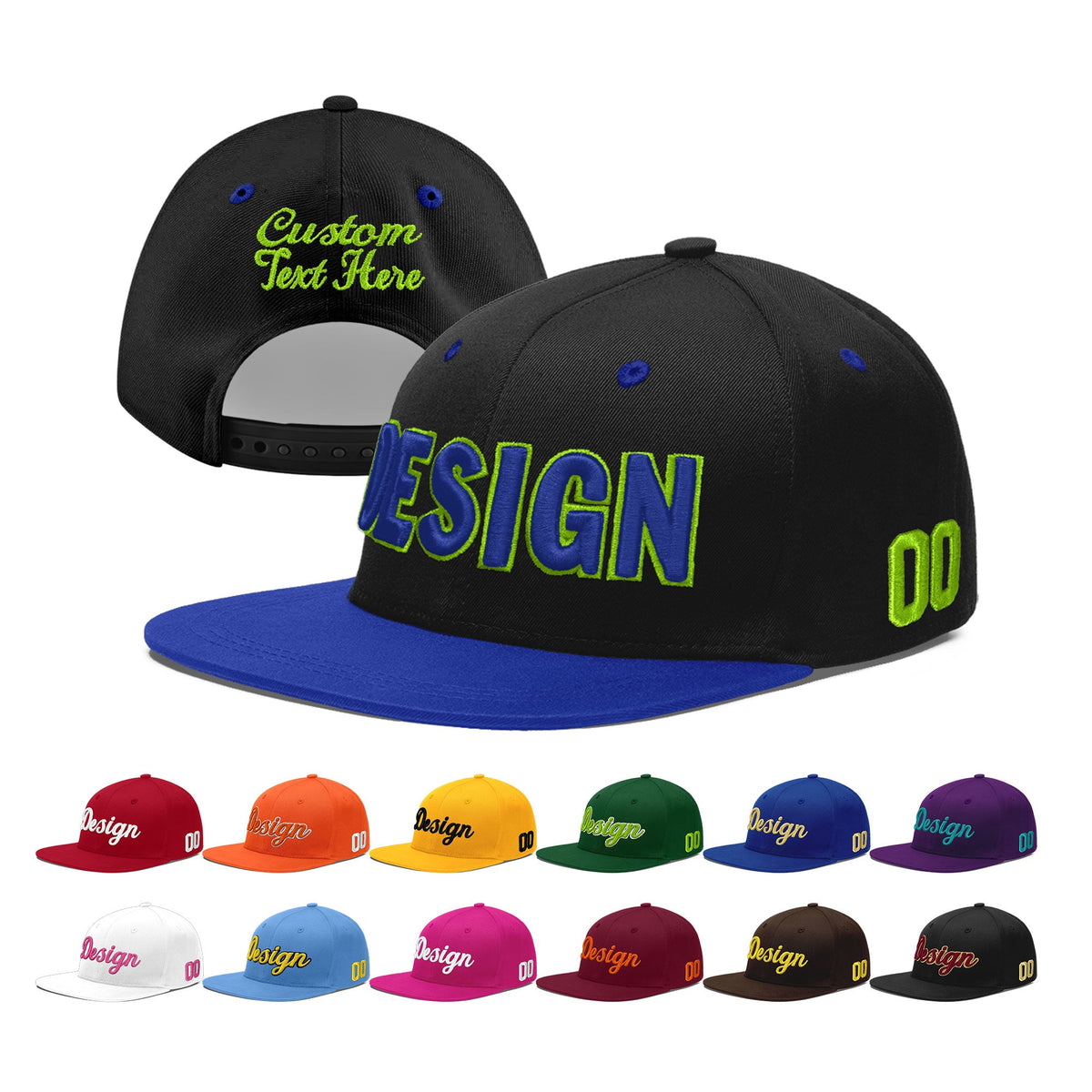 Custom Black Royal Blue 3D Puff Embroidery Flat Embroidery Casual Sport Baseball Cap
