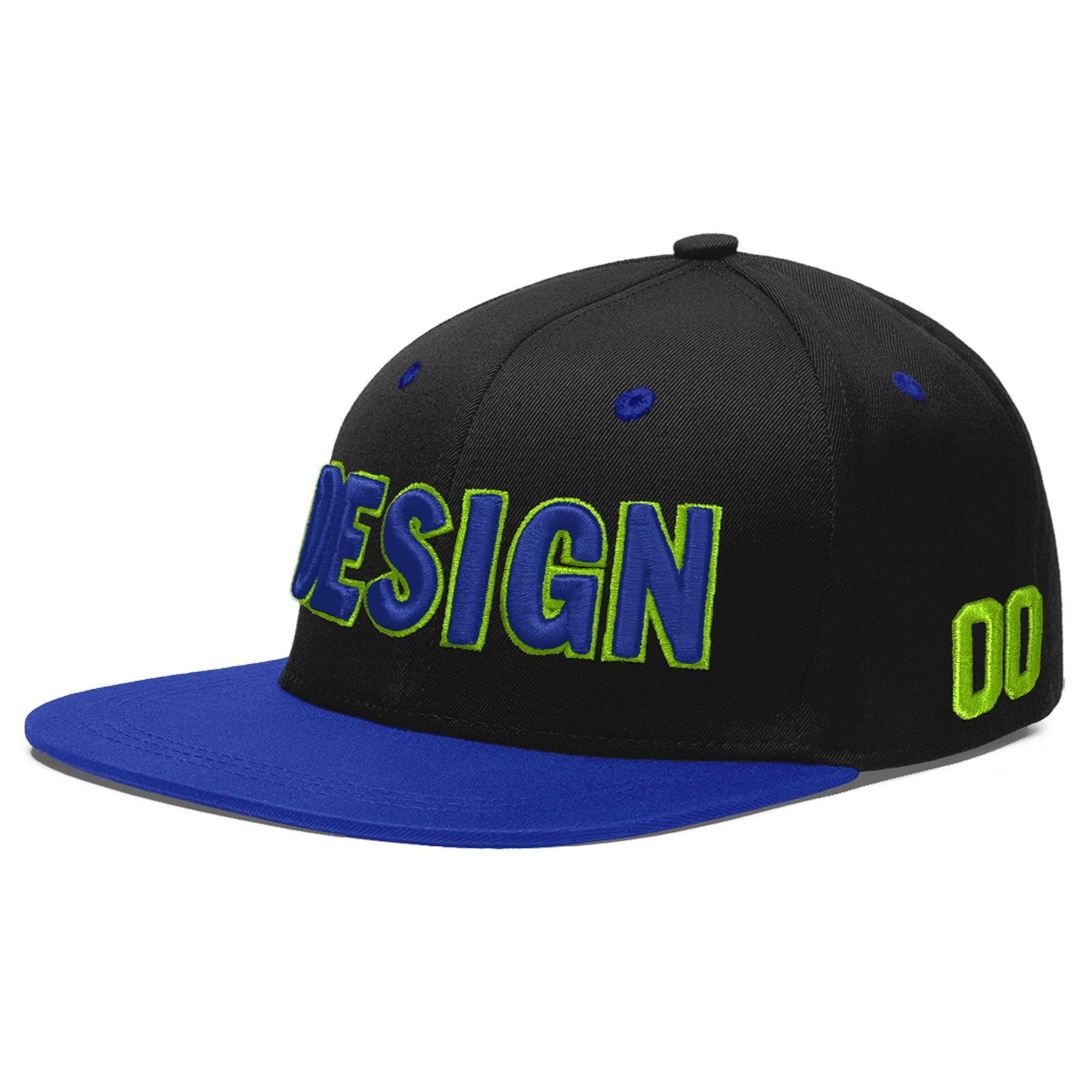 Custom Black Royal Blue 3D Puff Embroidery Flat Embroidery Casual Sport Baseball Cap