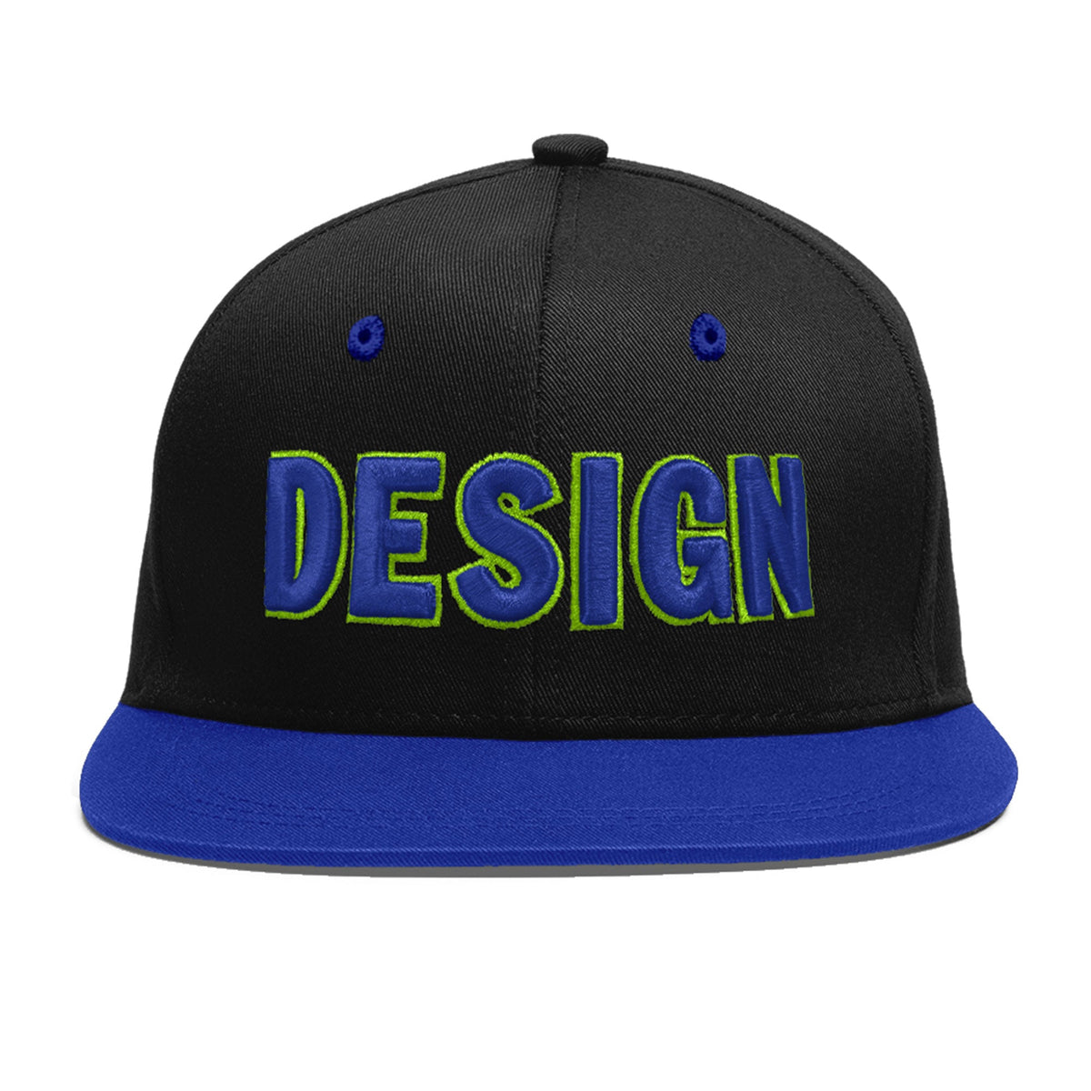Custom Black Royal Blue 3D Puff Embroidery Flat Embroidery Casual Sport Baseball Cap