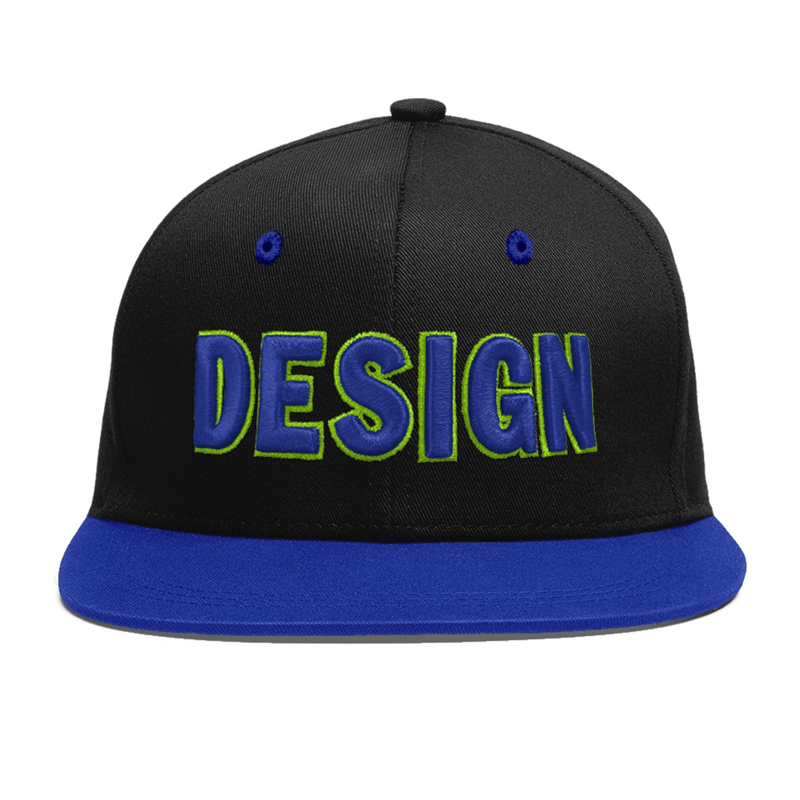 Custom Black Royal Blue 3D Puff Embroidery Flat Embroidery Casual Sport Baseball Cap