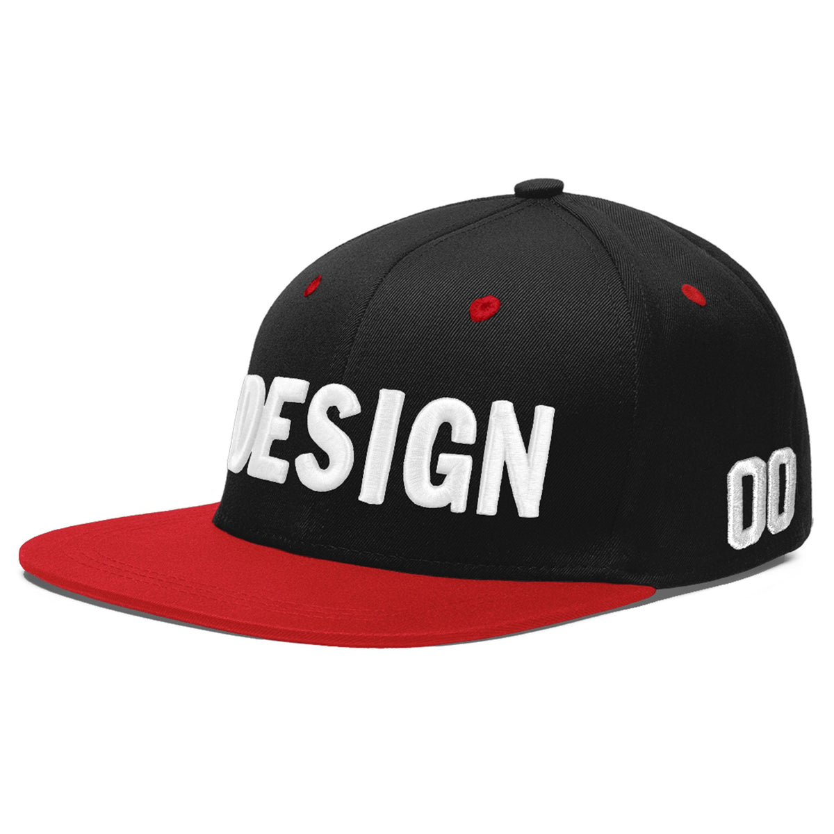 Custom Black Red 3D Puff Embroidery Flat Embroidery Casual Sport Baseball Cap