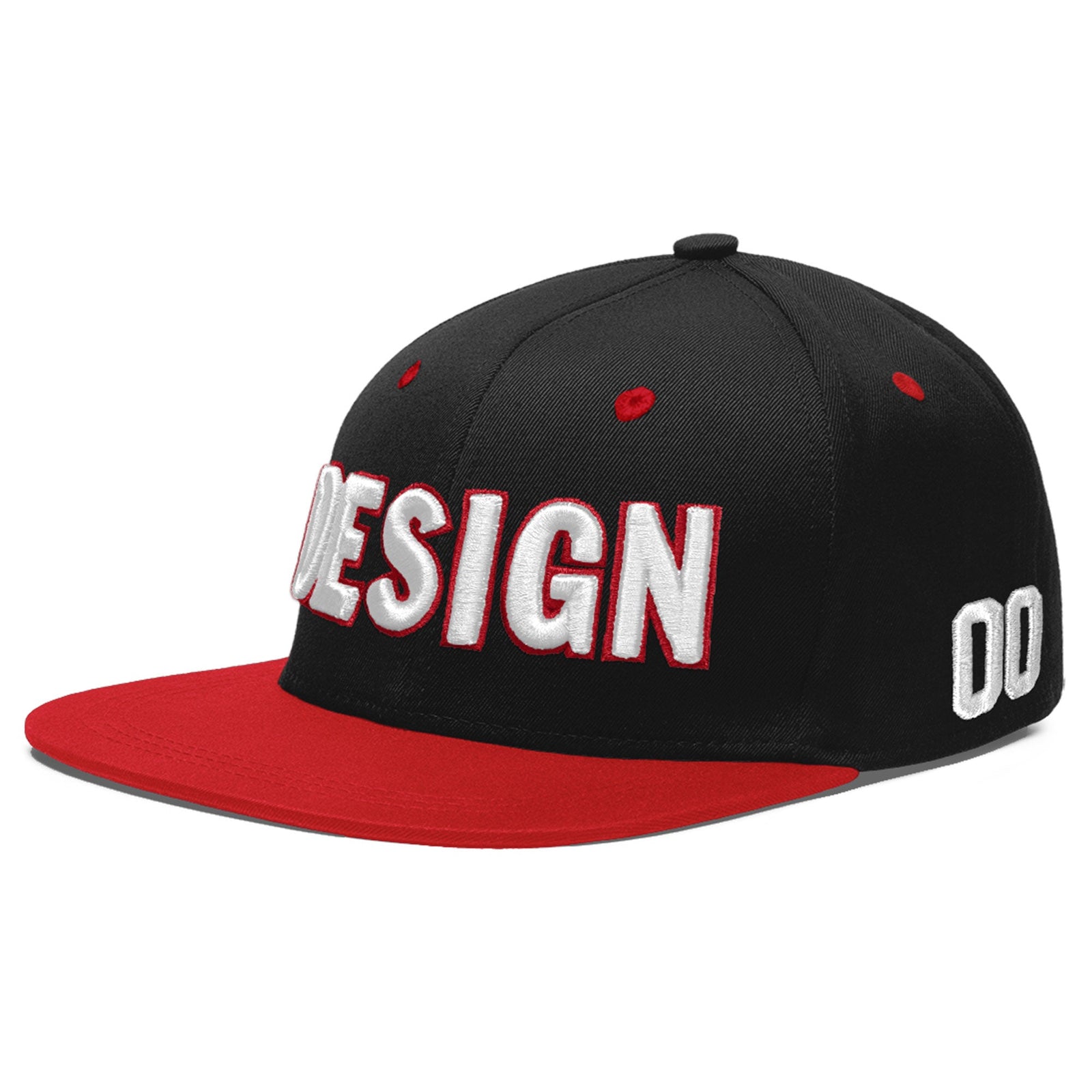 Custom Black Red 3D Puff Embroidery Flat Embroidery Casual Sport Baseball Cap