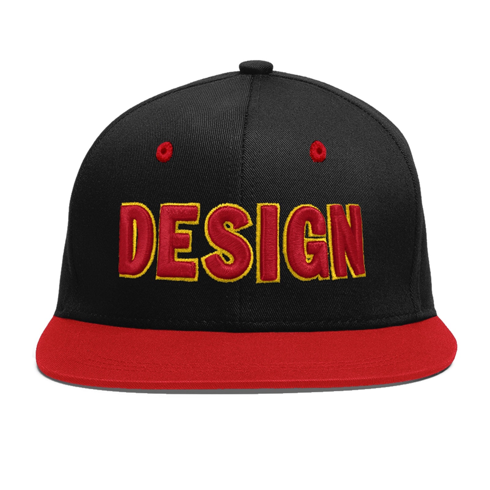 Custom Black Red 3D Puff Embroidery Flat Embroidery Casual Sport Baseball Cap