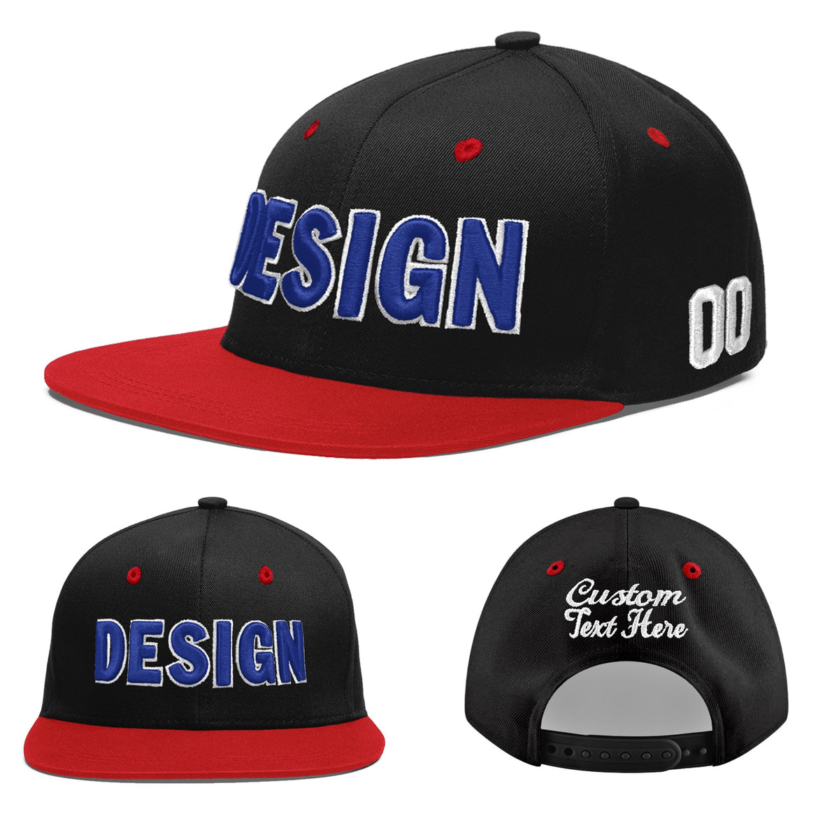 Custom Black Red 3D Puff Embroidery Flat Embroidery Casual Sport Baseball Cap