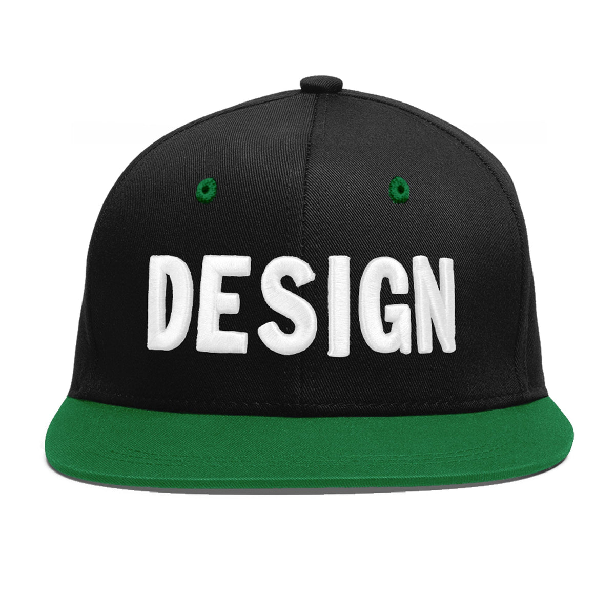Custom Black Kelly Green 3D Puff Embroidery Flat Embroidery Casual Sport Baseball Cap