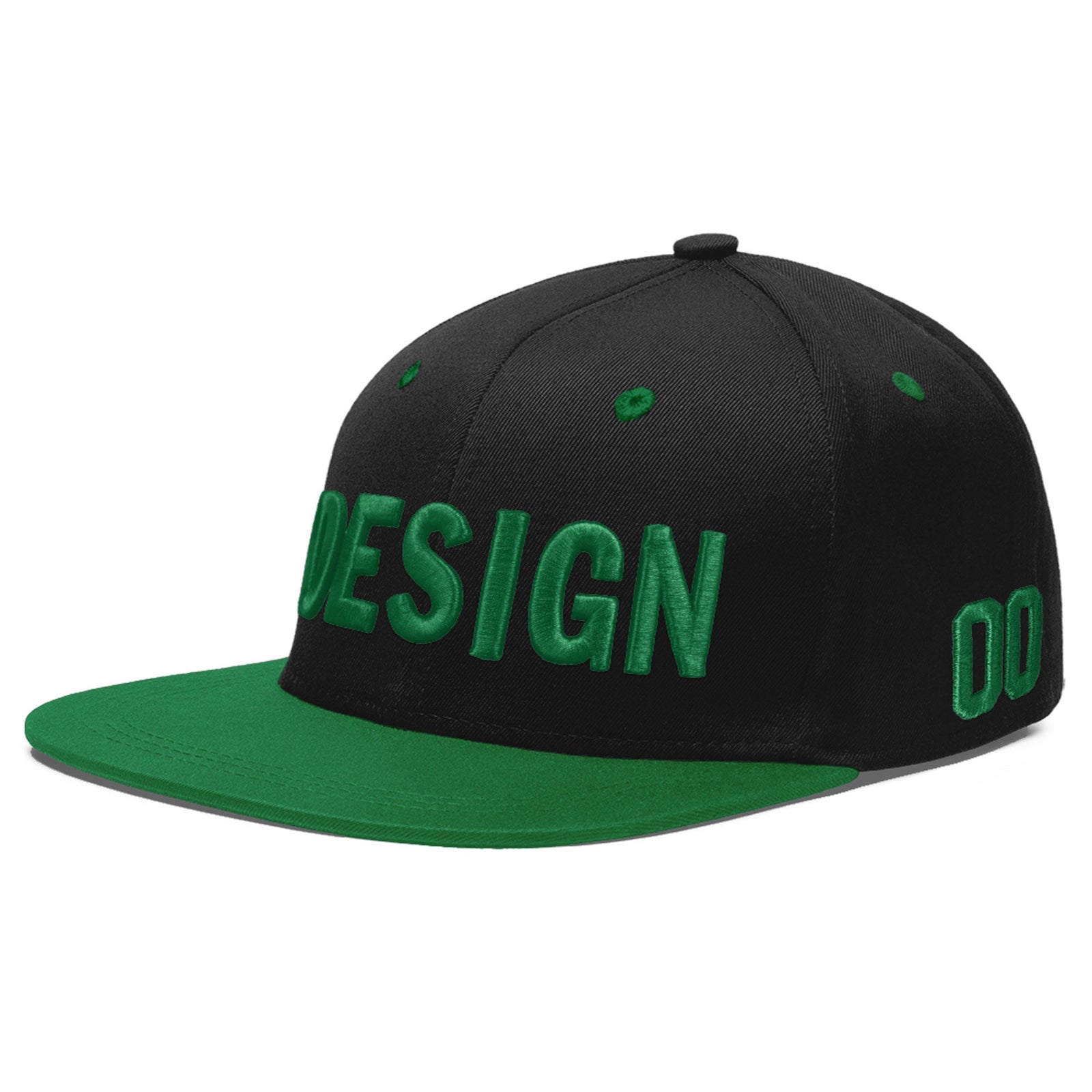 Custom Black Kelly Green 3D Puff Embroidery Flat Embroidery Casual Sport Baseball Cap