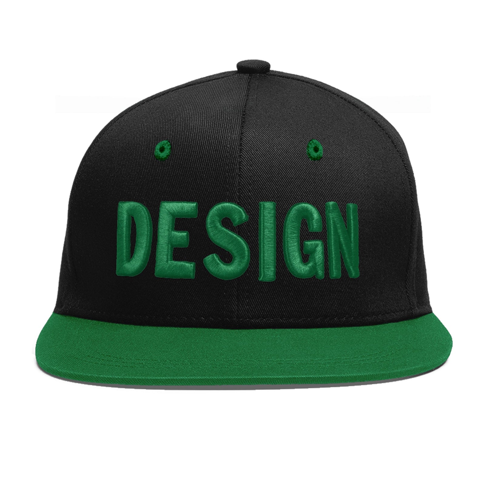 Custom Black Kelly Green 3D Puff Embroidery Flat Embroidery Casual Sport Baseball Cap