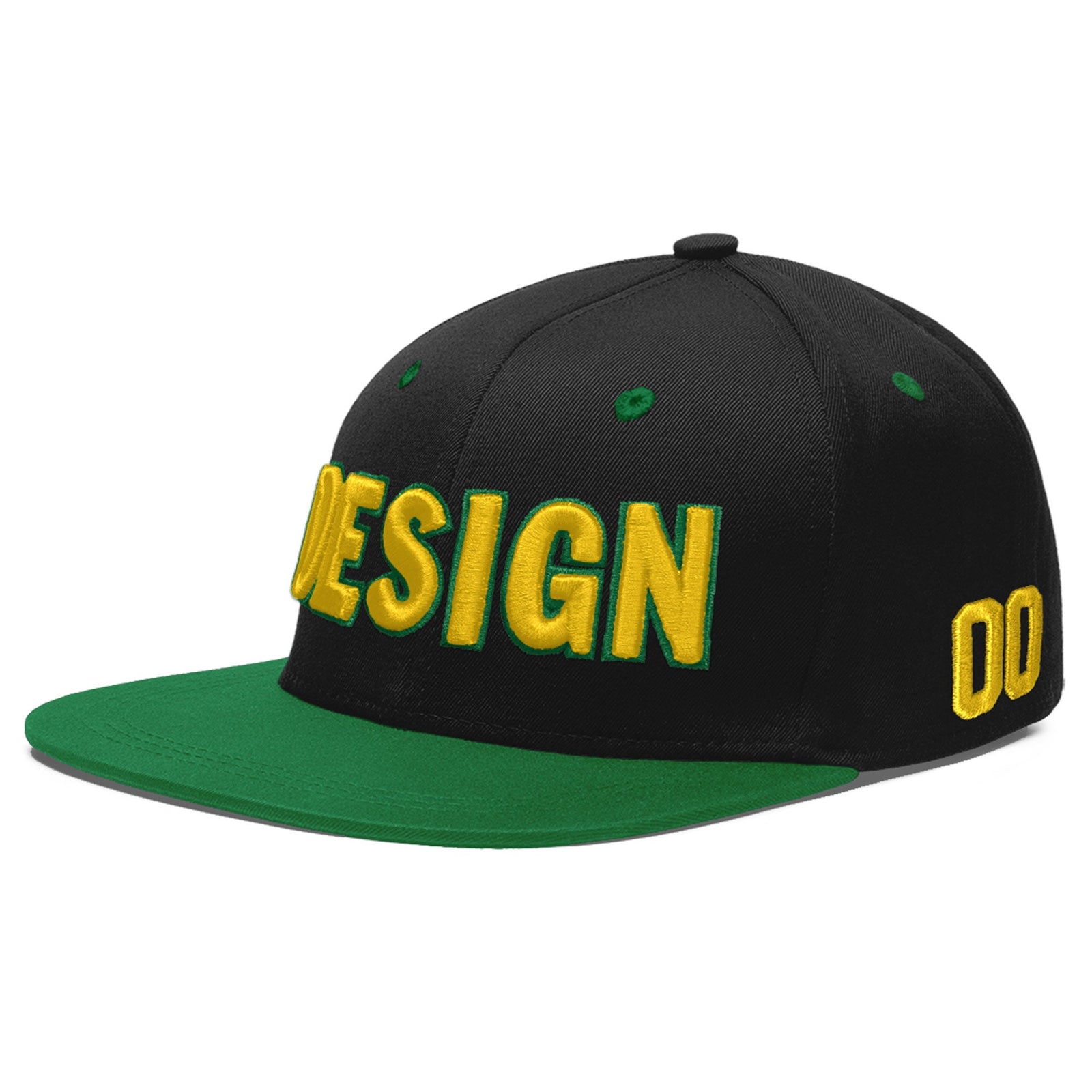 Custom Black Kelly Green 3D Puff Embroidery Flat Embroidery Casual Sport Baseball Cap