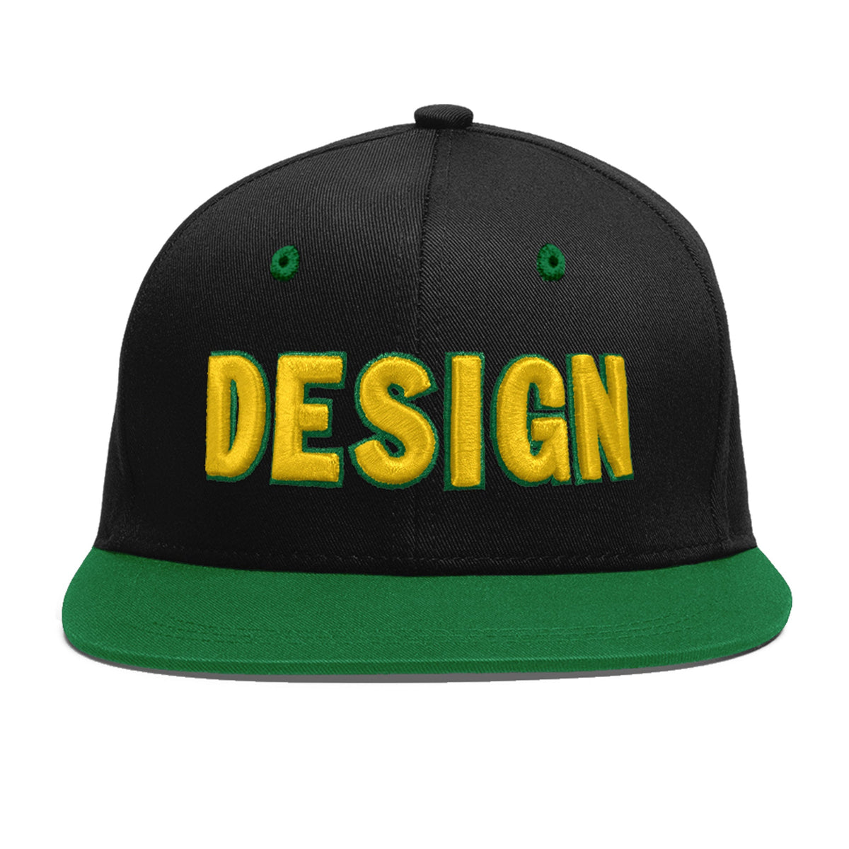 Custom Black Kelly Green 3D Puff Embroidery Flat Embroidery Casual Sport Baseball Cap